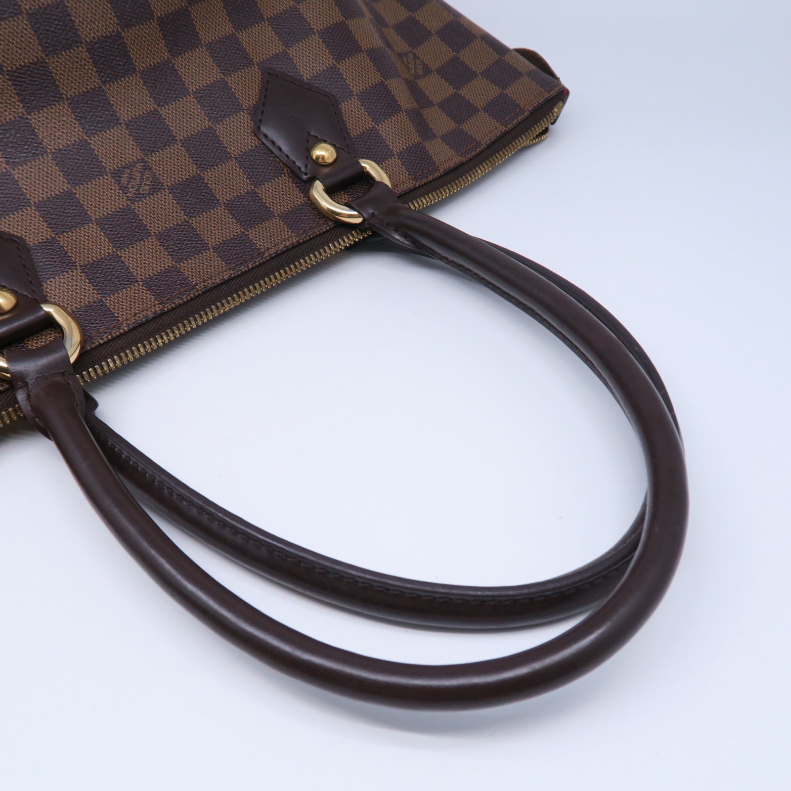 LOUIS VUITTON Damier Saleya MM金扣手挽袋棕色
