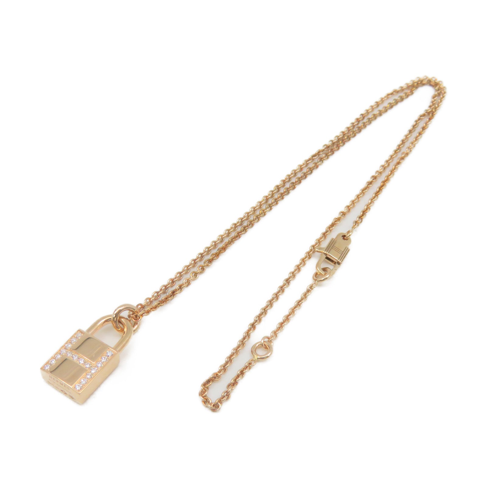 HERMES 18K玫瑰金Kelly Cadenas Pendant Necklace項鏈