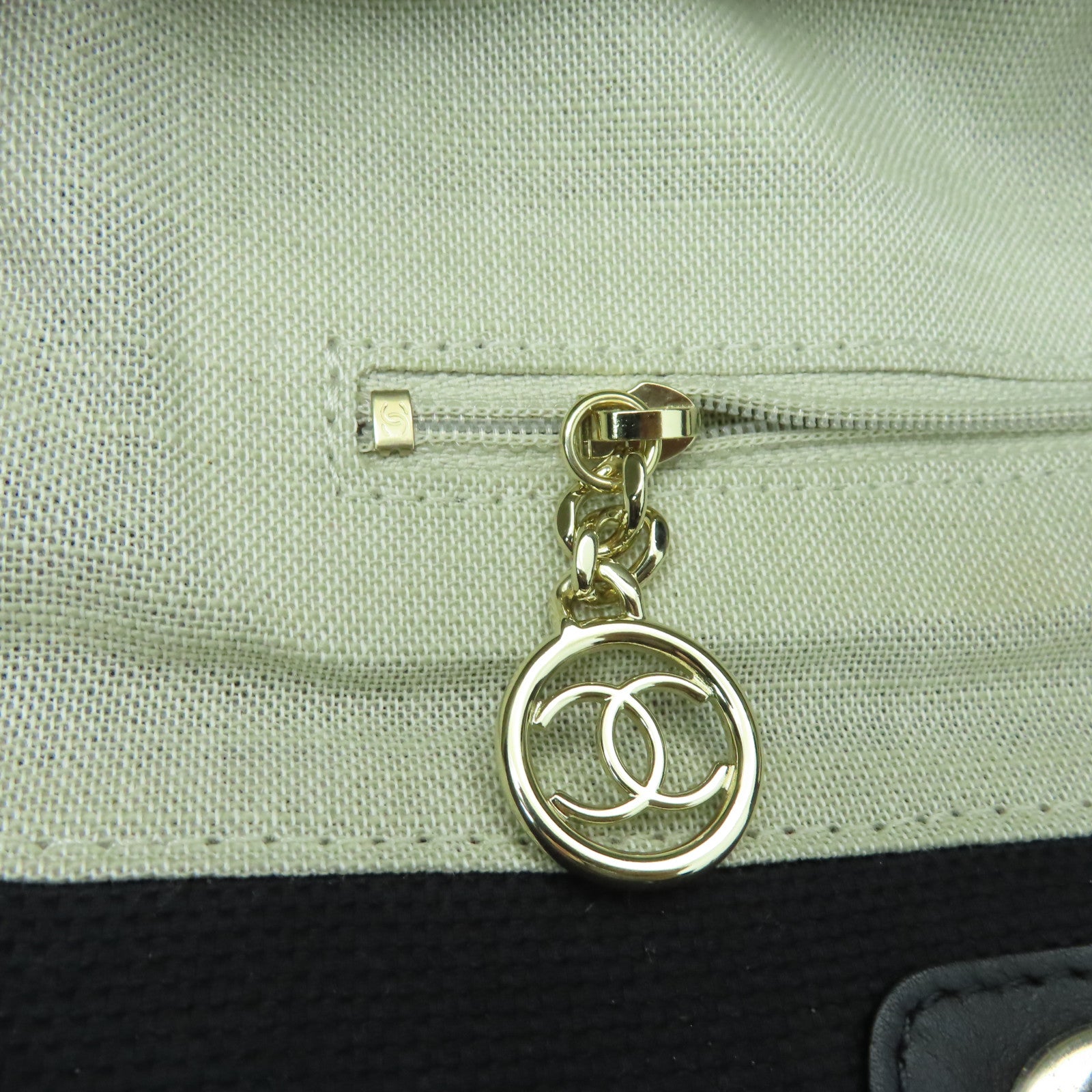 CHANEL 帆布Deauville Tote銀扣手挽肩背兩用袋黑色