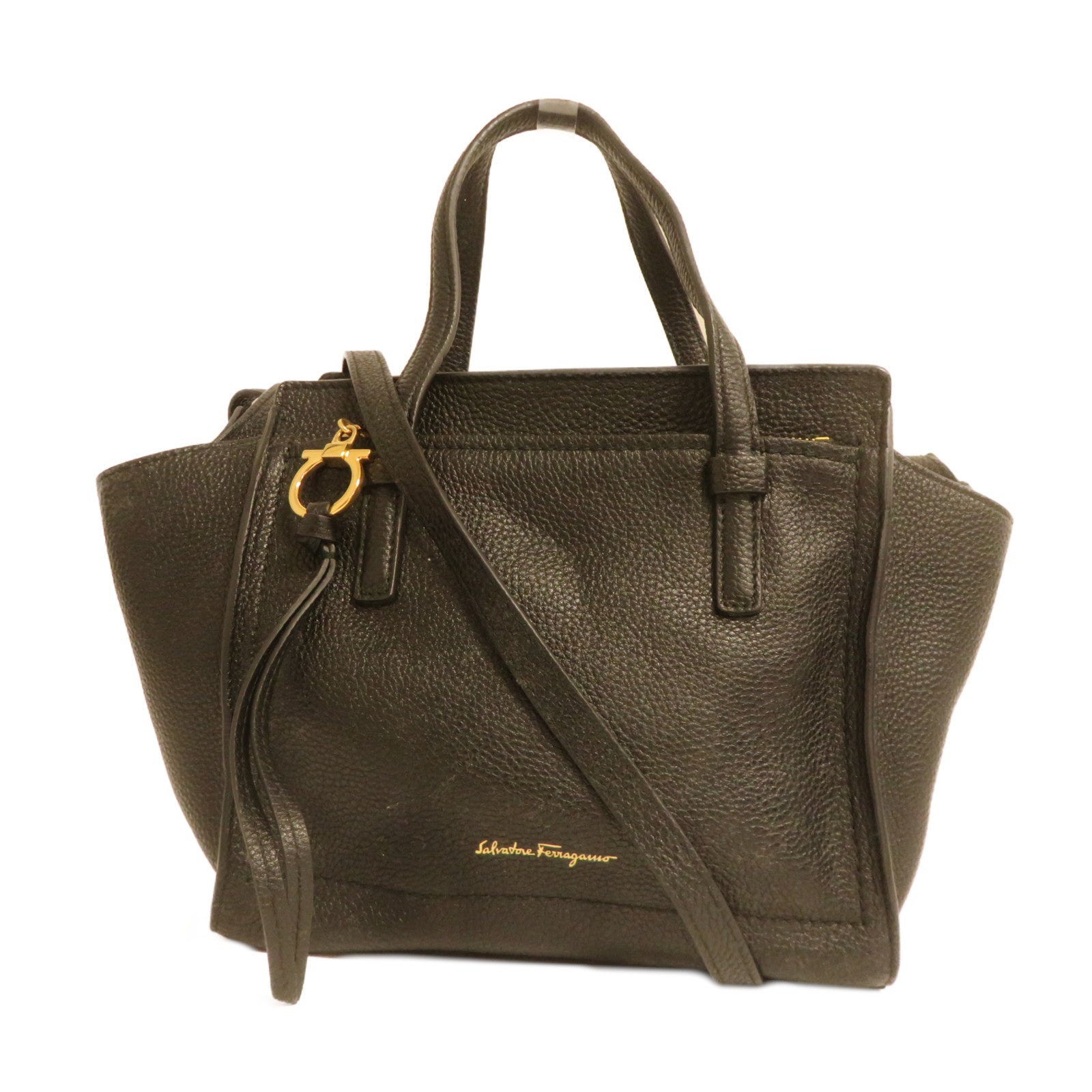 Salvatore Ferragamo 牛皮皮革2 Way Shoulder金扣手挽肩背兩用袋黑色