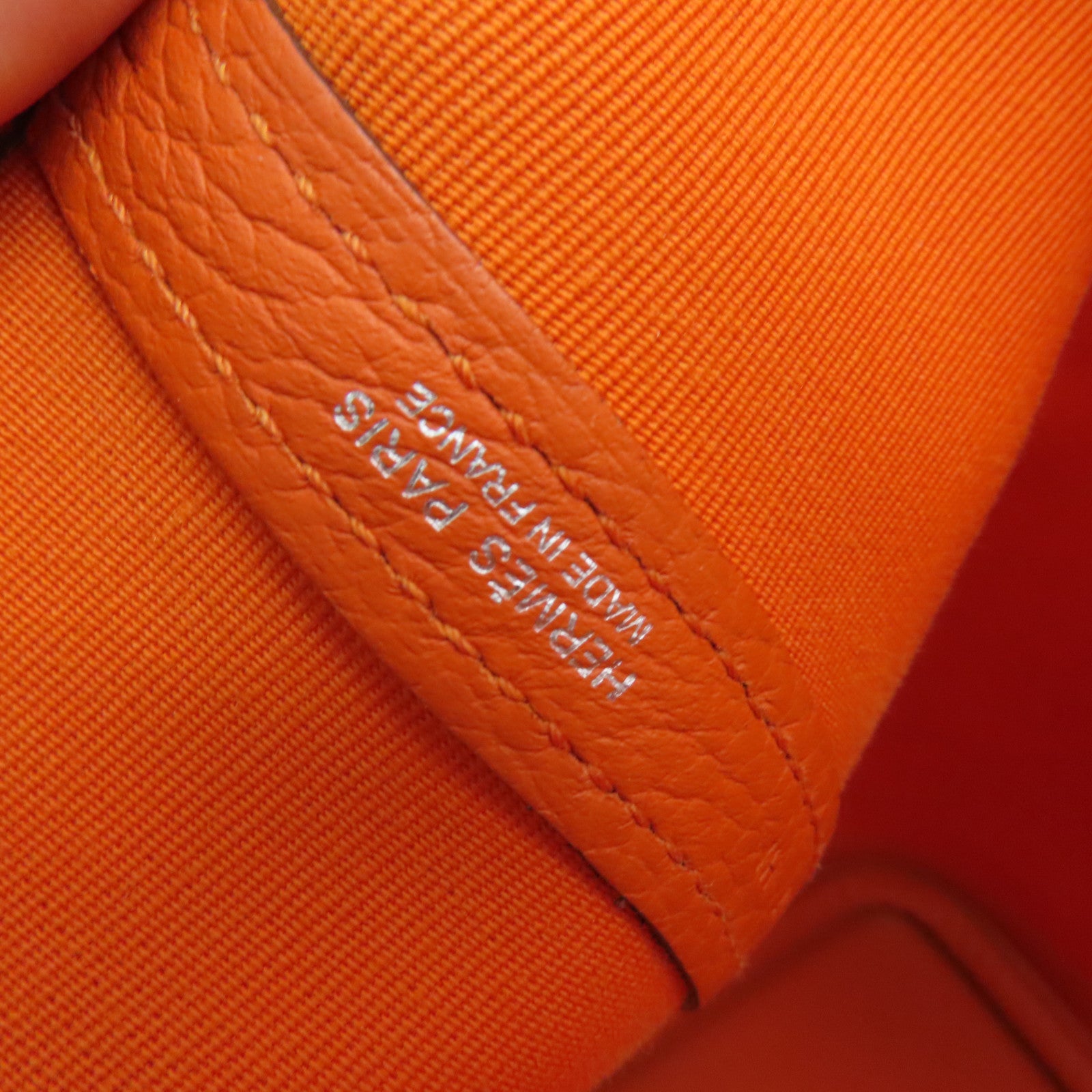 HERMES Canvas Garden Party PM Silver Button Handle Bag Orange
