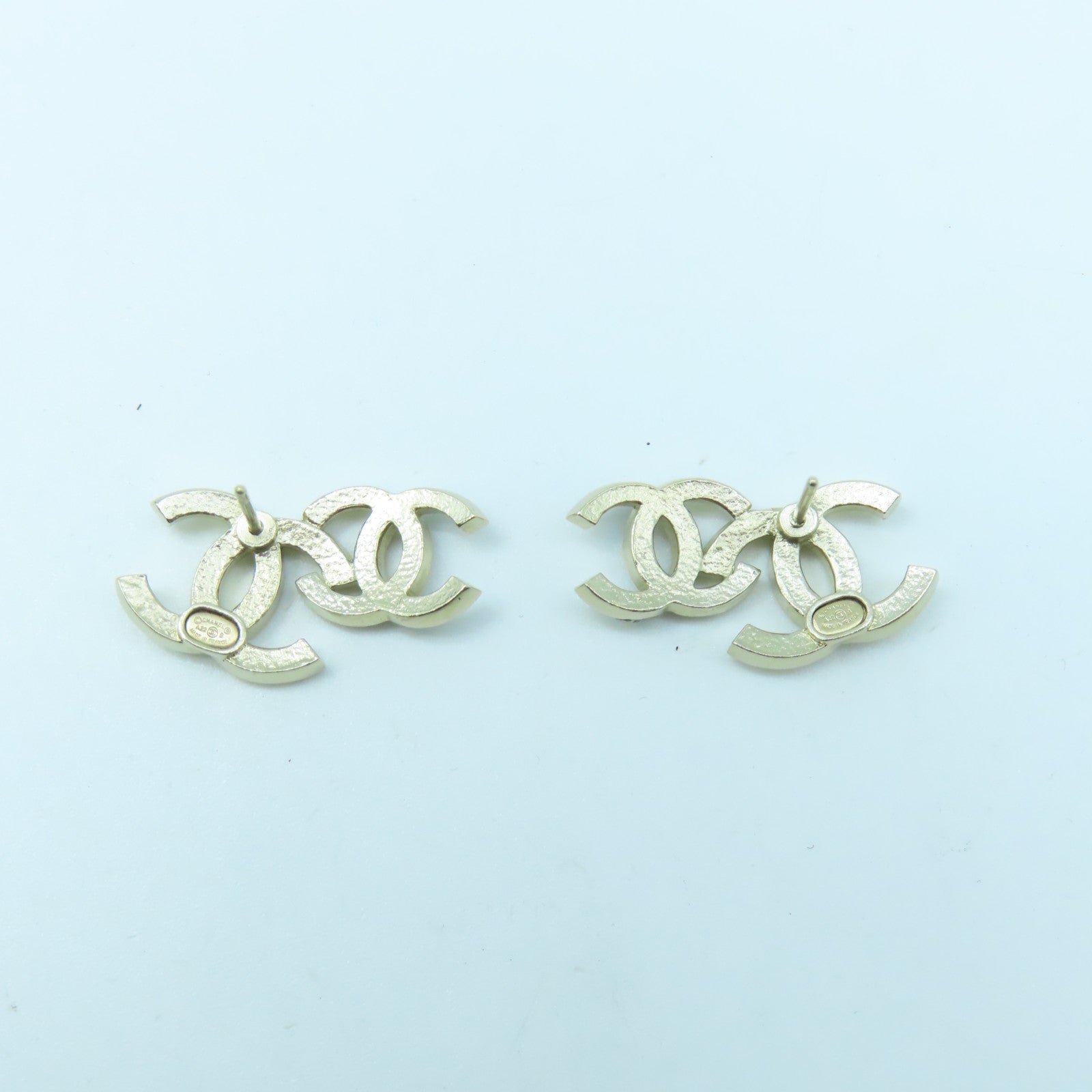 CHANEL Metal Earrings Gold Buckle Black/White