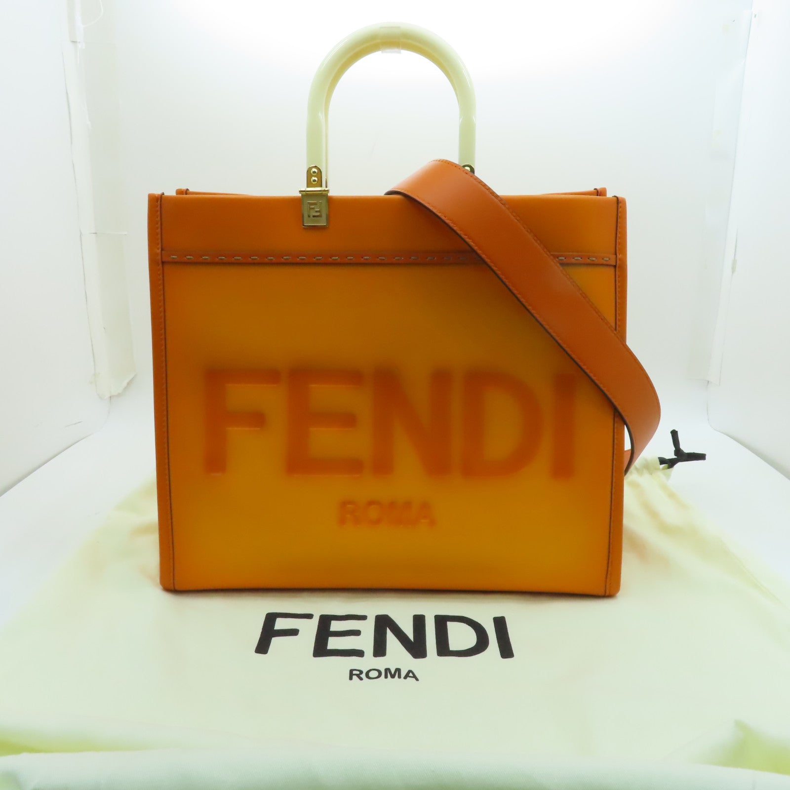 FENDI 牛皮皮革Sunsgine Mudium金扣手挽肩背兩用袋橙色