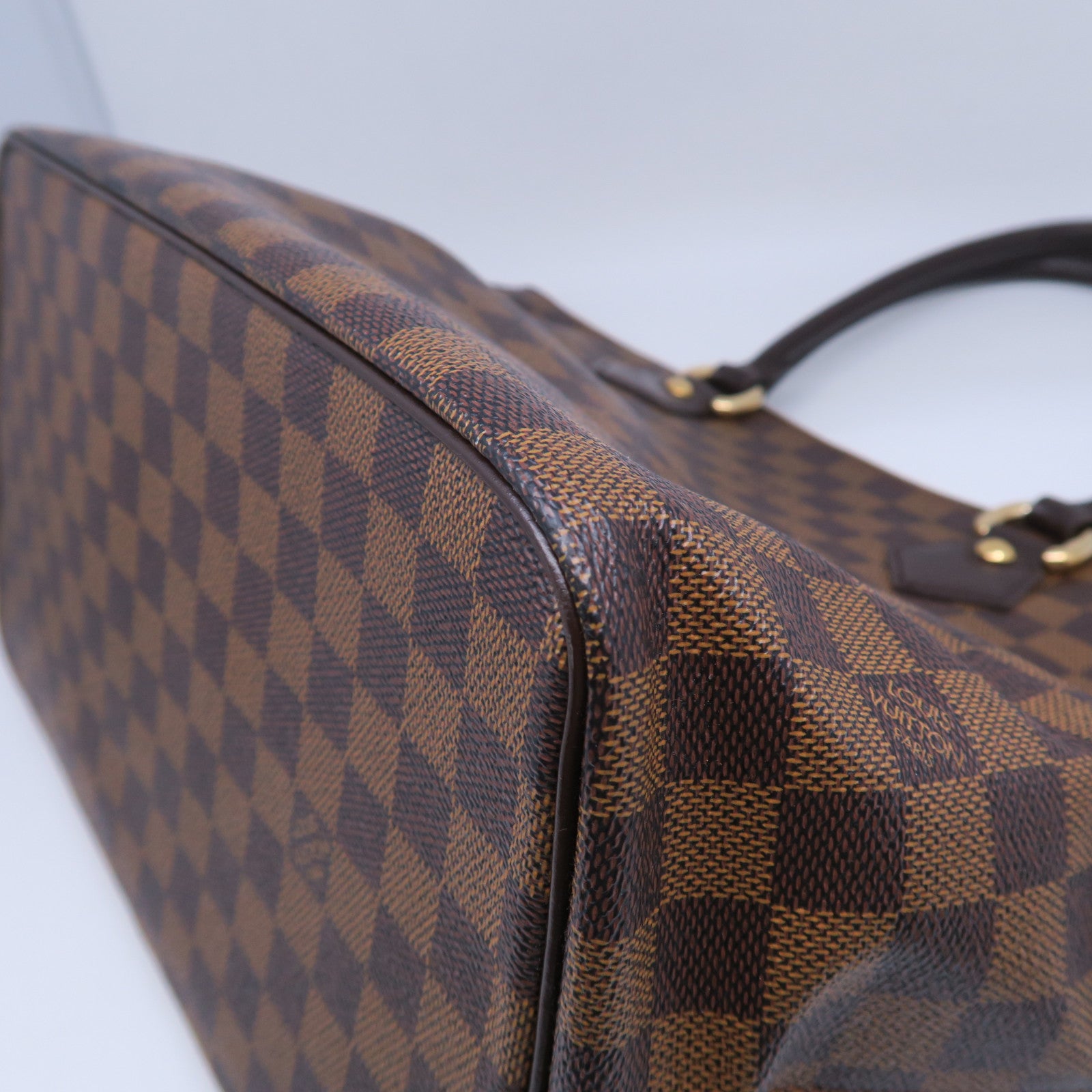 LOUIS VUITTON Damier Saleya MM金扣手挽袋棕色