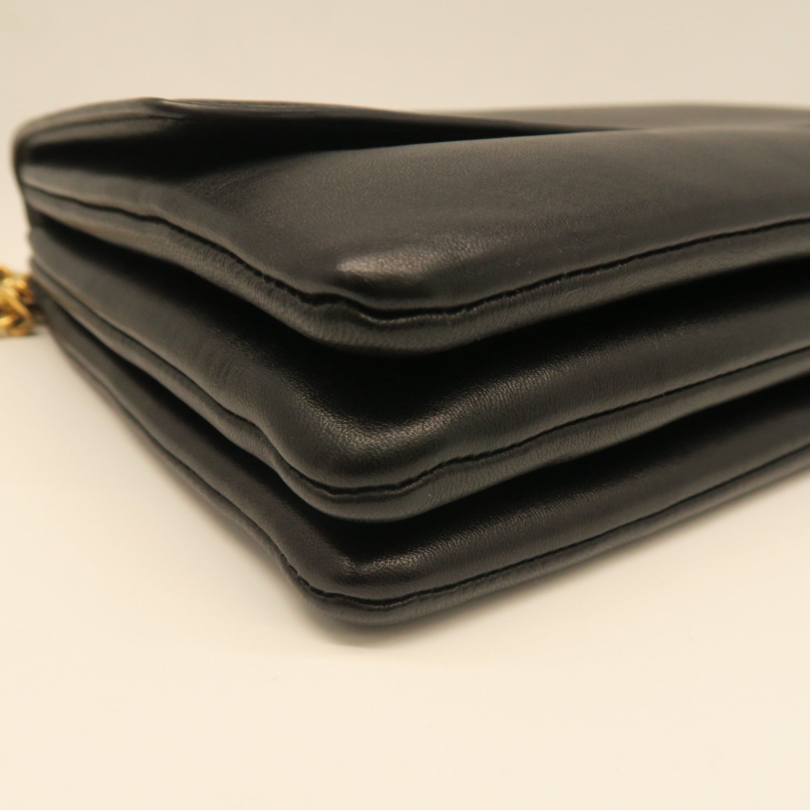 CELINE cowhide leather Shoulder Bag gold buckle shoulder bag black