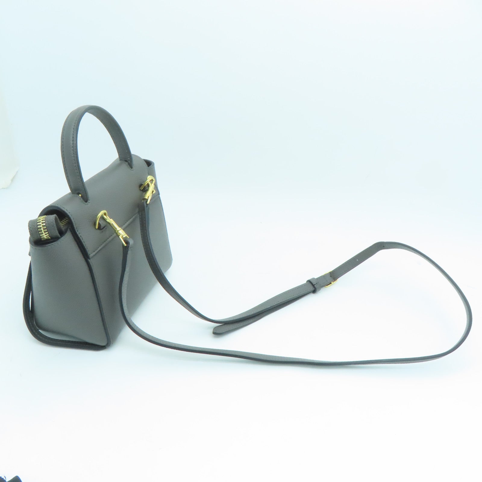 CELINE 牛皮皮革Pico Belt Bag金扣手挽肩背两用袋灰色