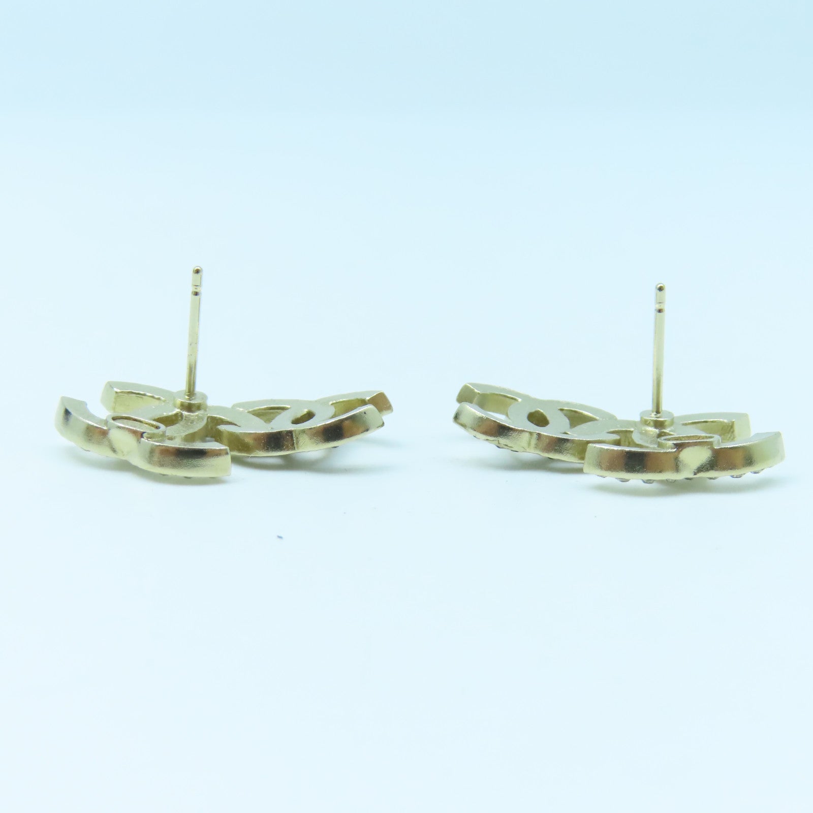 CHANEL Metal Earrings Gold Buckle Black/White
