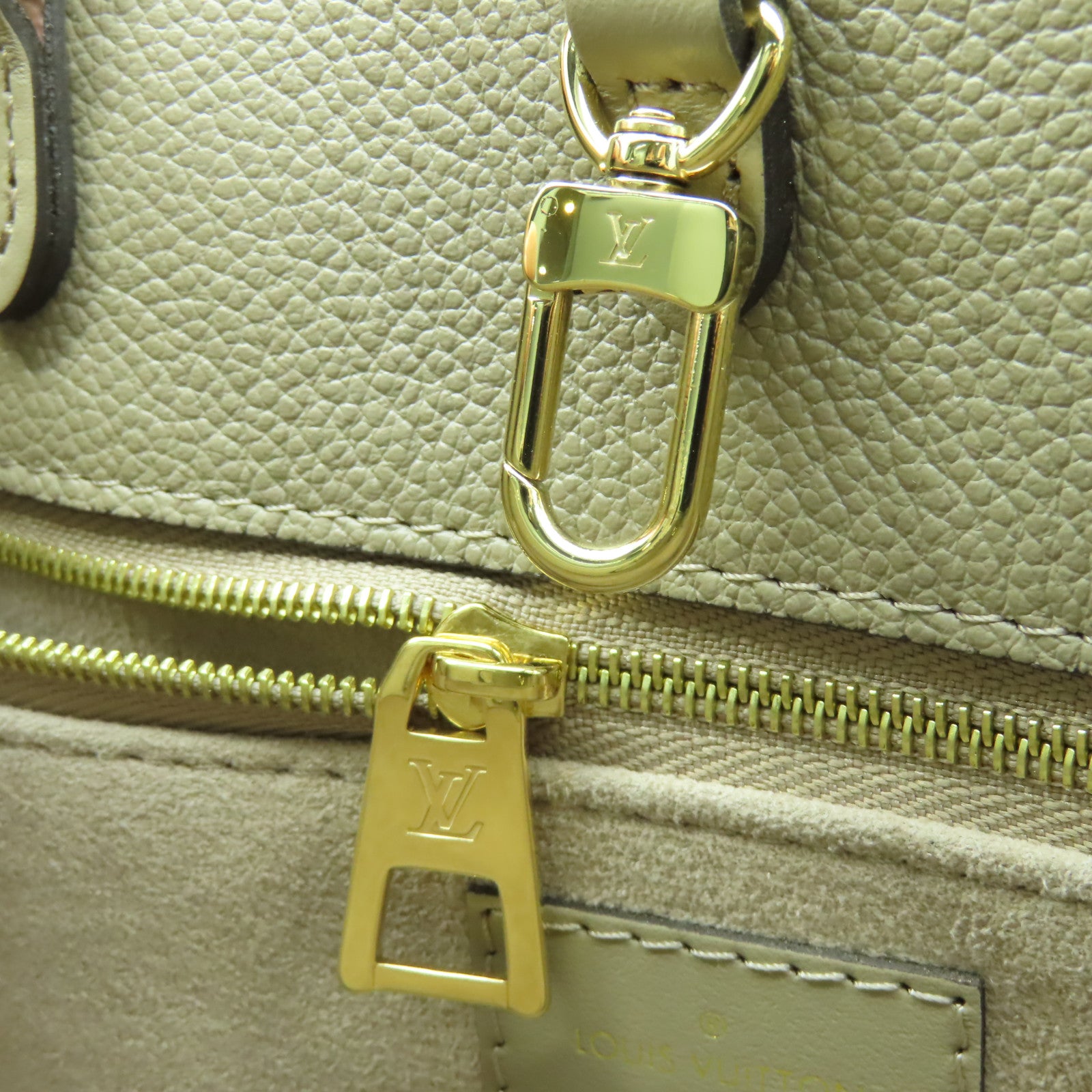 LOUIS VUITTON Monogram Empreinte On The Go MM金扣手挽肩背兩用袋米色