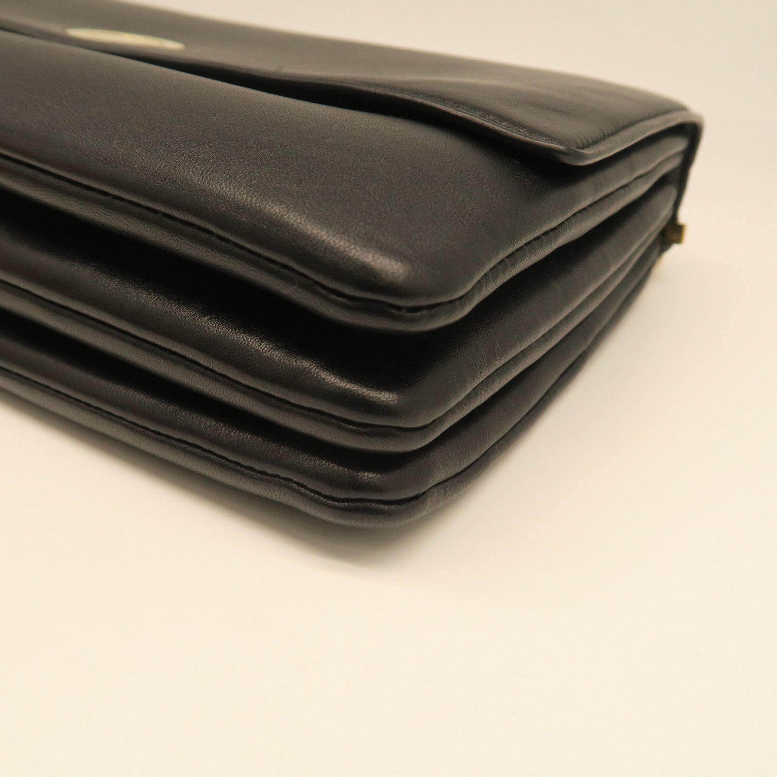CELINE cowhide leather Shoulder Bag gold buckle shoulder bag black