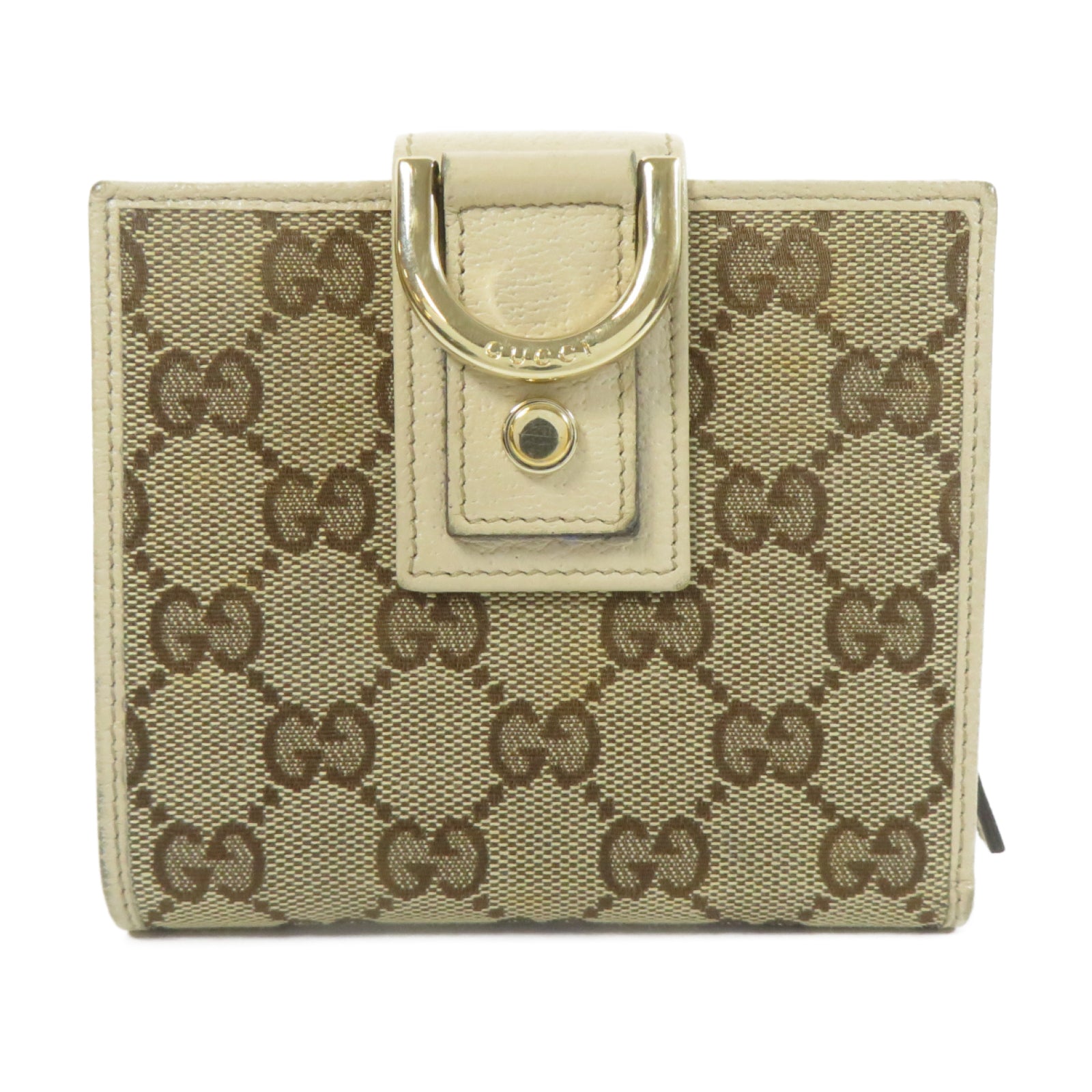 GUCCI 帆布Wallet金扣錢包米色