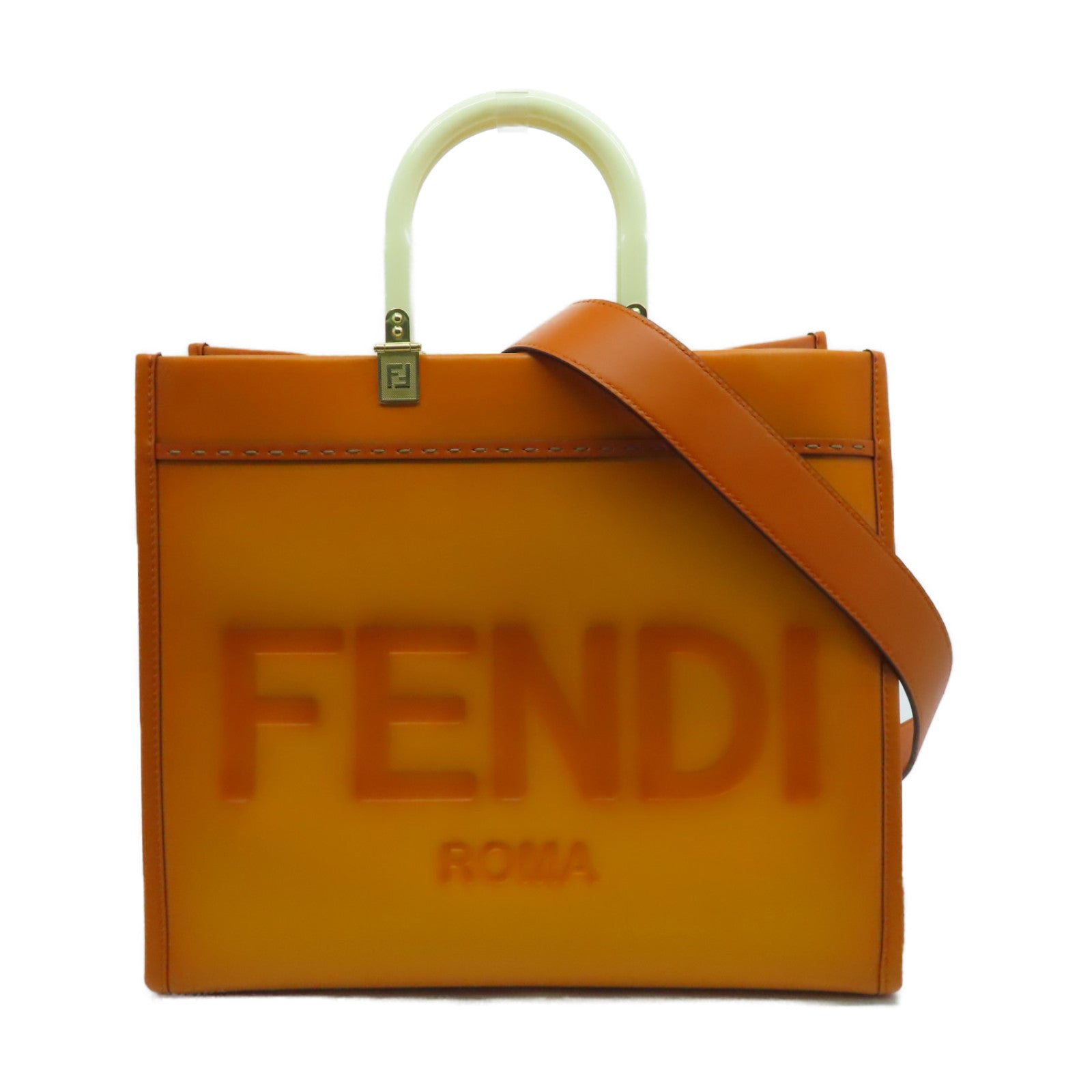 FENDI 牛皮皮革Sunsgine Mudium金扣手挽肩背兩用袋橙色