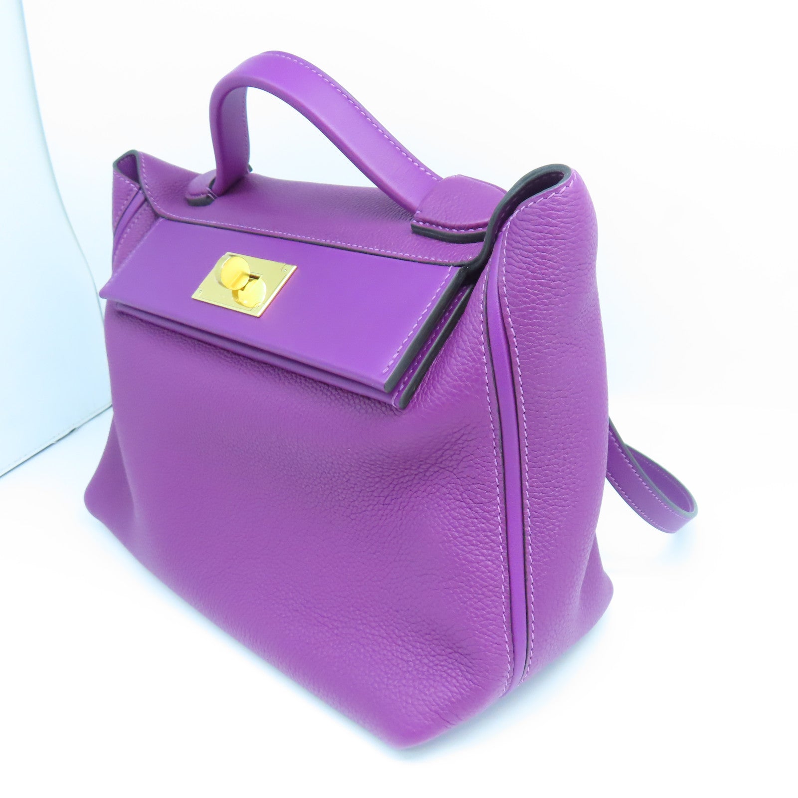 HERMES 【激減優惠】Clemence皮革24/24 29cm金扣手挽肩背兩用袋紫色P9