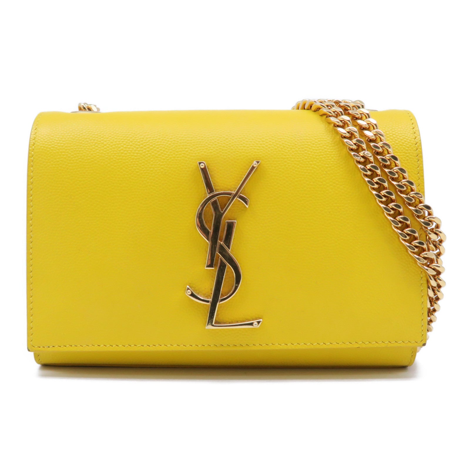 SAINT LAURENT 牛皮皮革Kate Mini Bag金扣鏈帶肩背袋黃色