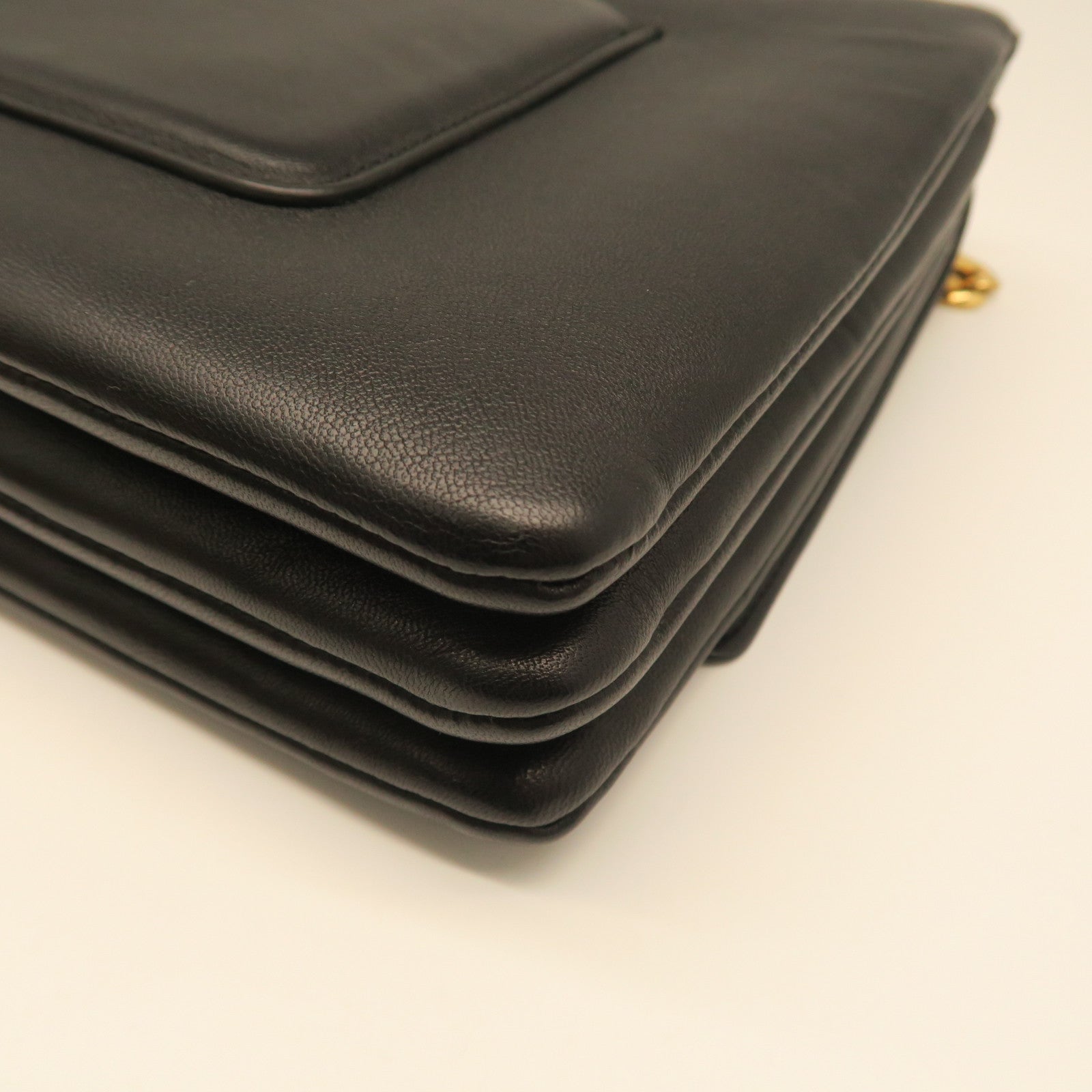 CELINE cowhide leather Shoulder Bag gold buckle shoulder bag black