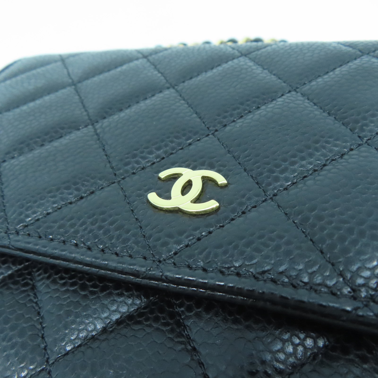 CHANEL 菱格Caviar皮革Wallet On Chain金扣鏈帶肩背袋黑色