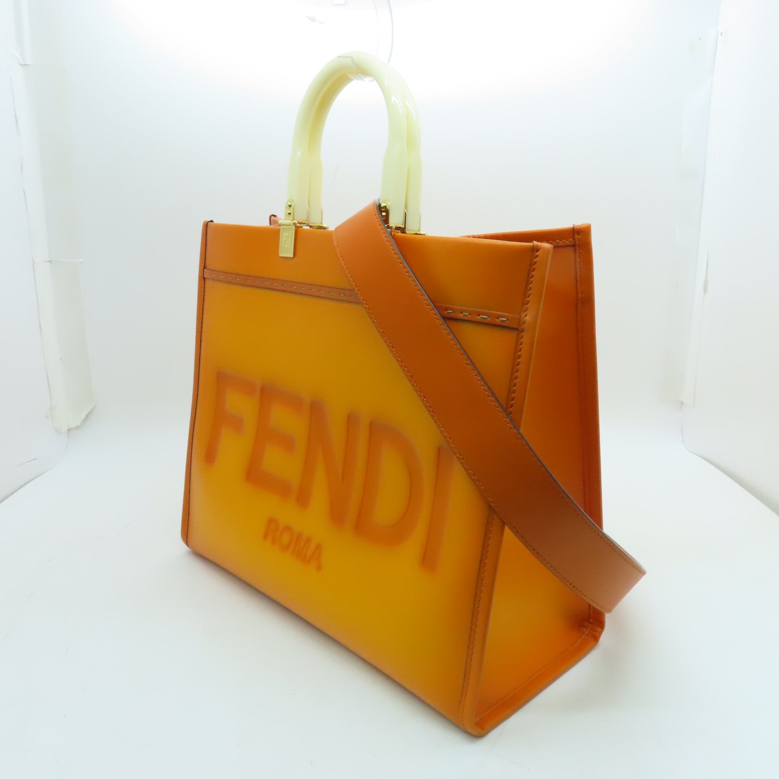 FENDI 牛皮皮革Sunsgine Mudium金扣手挽肩背兩用袋橙色