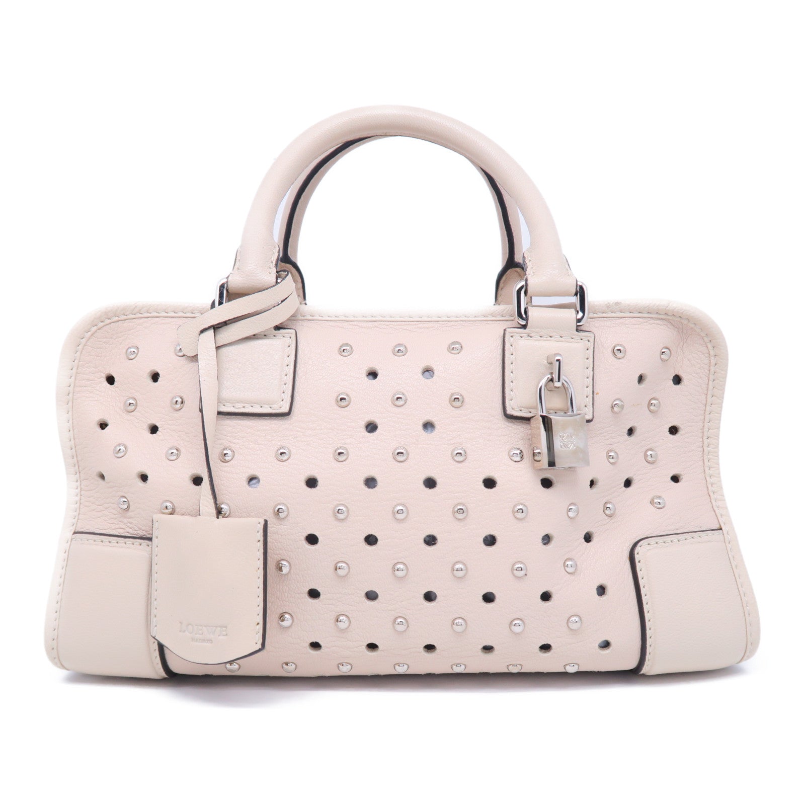 LOEWE 牛皮皮革Amazone銀扣手挽袋米色