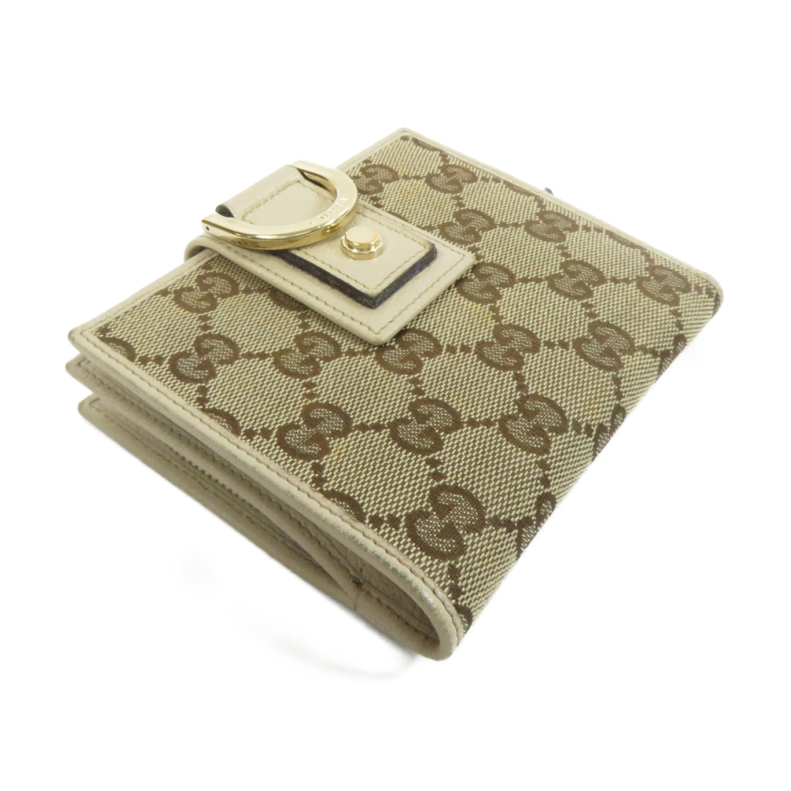 GUCCI 帆布Wallet金扣錢包米色