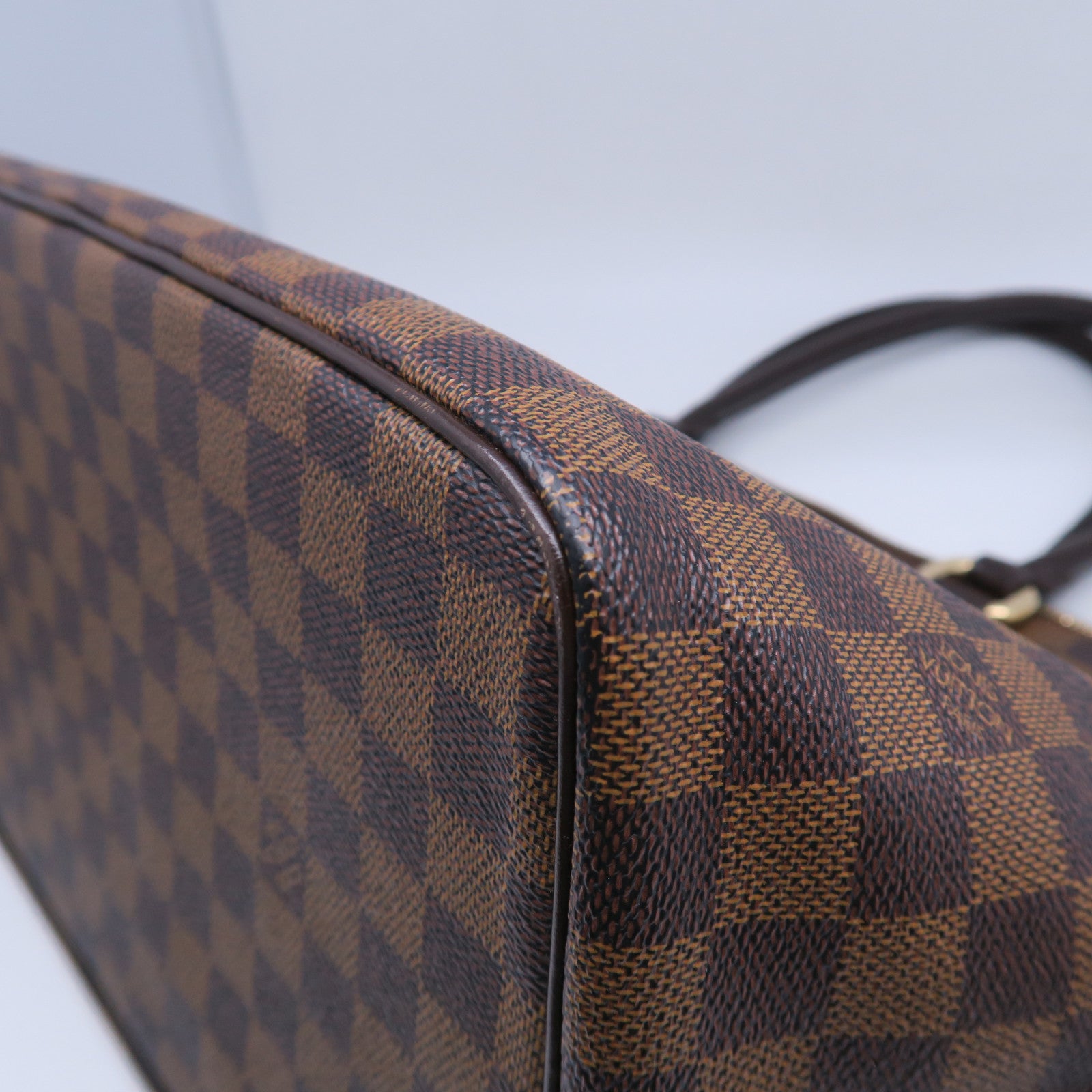 LOUIS VUITTON Damier Saleya MM金扣手挽袋棕色