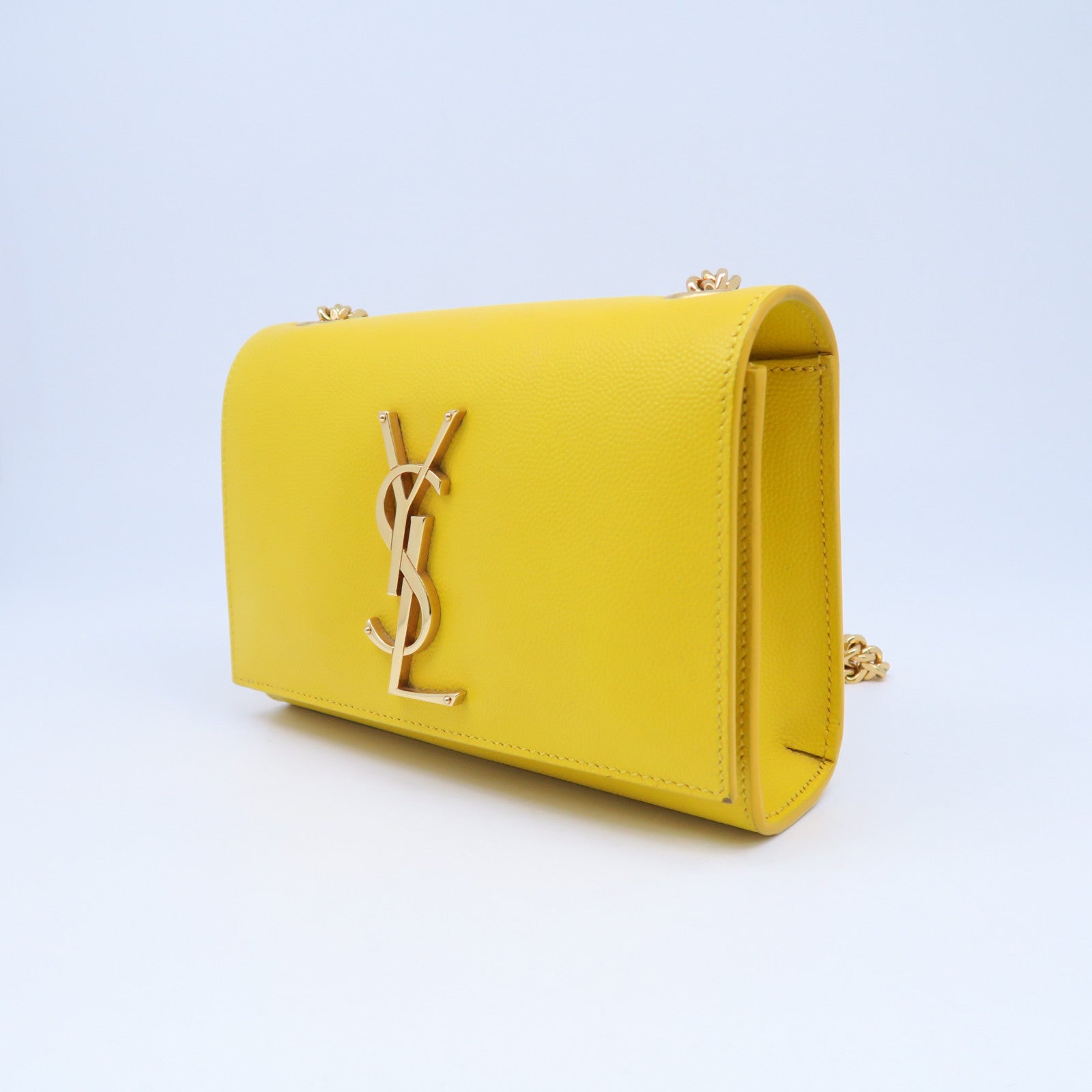 SAINT LAURENT 牛皮皮革Kate Mini Bag金扣鏈帶肩背袋黃色