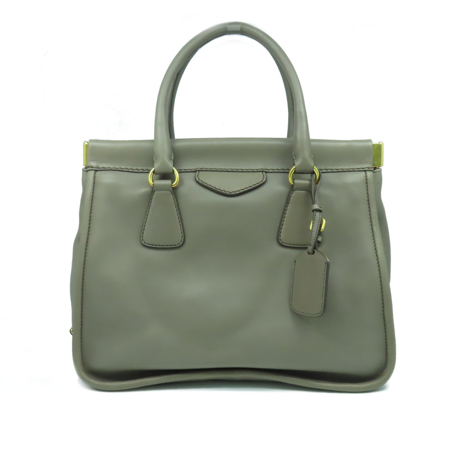 PRADA 牛皮皮革Hand Bag金扣手挽袋灰色