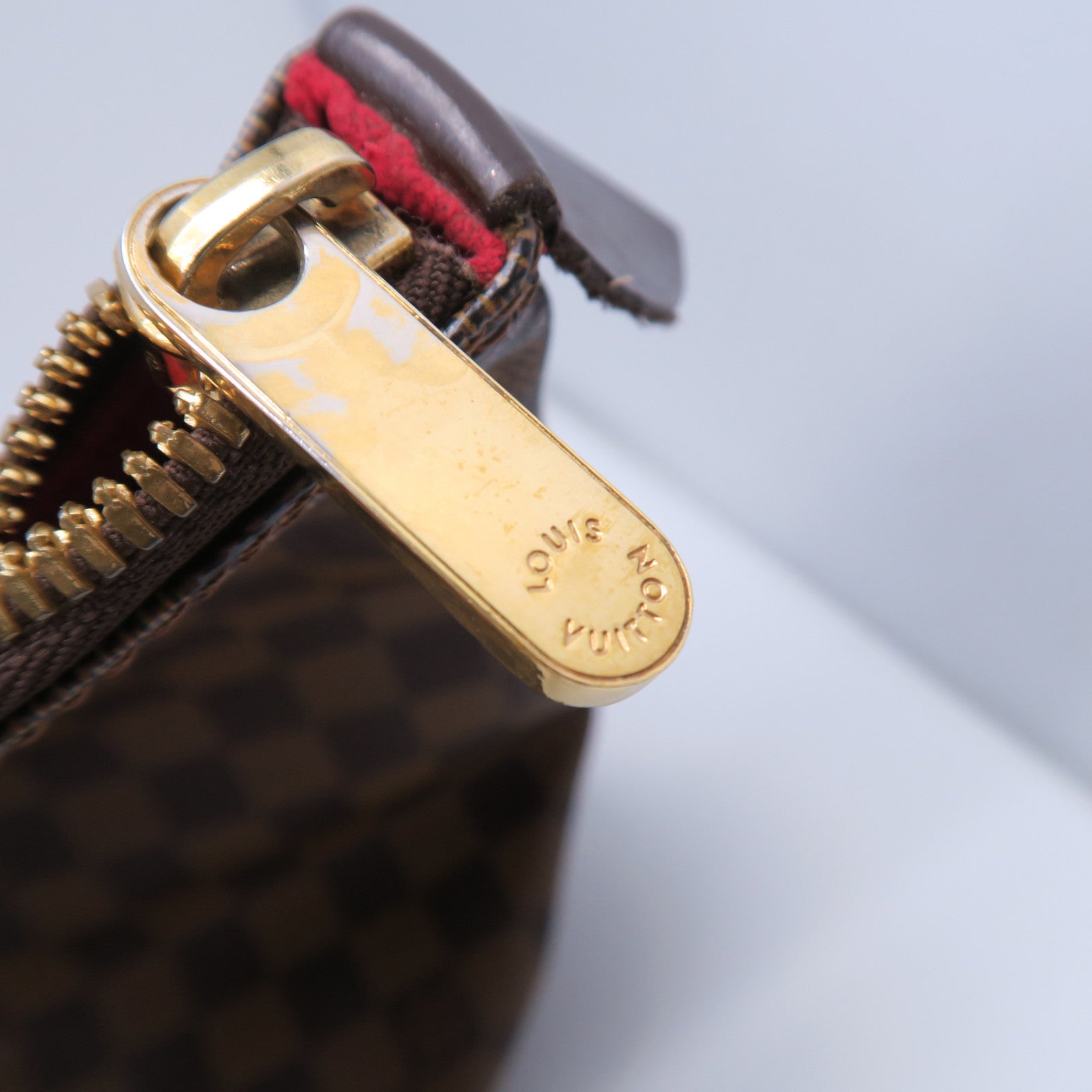 LOUIS VUITTON Damier Saleya MM金扣手挽袋棕色