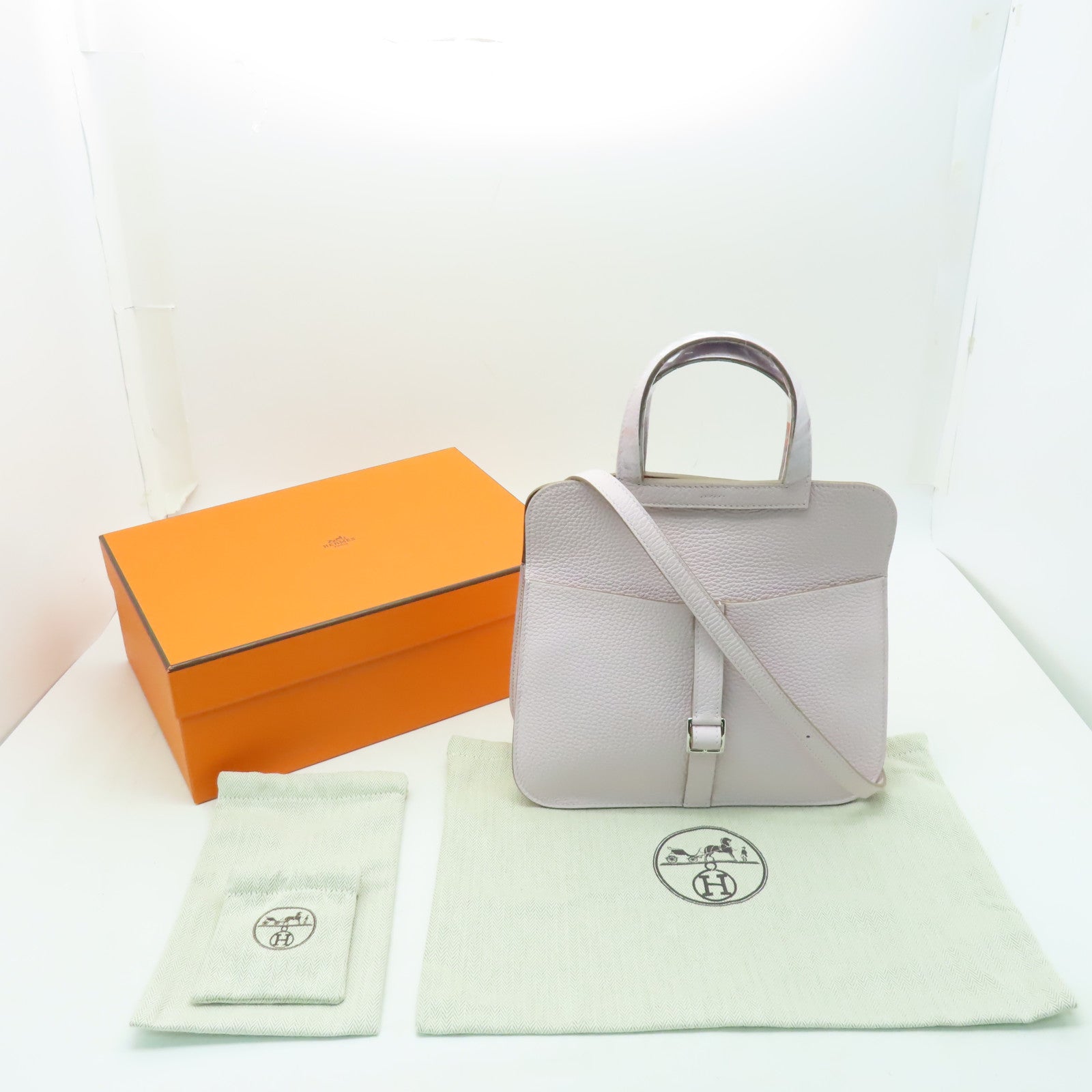 HERMES Clemence皮革Halzan 25銀扣手挽肩背兩用袋錦葵紫色