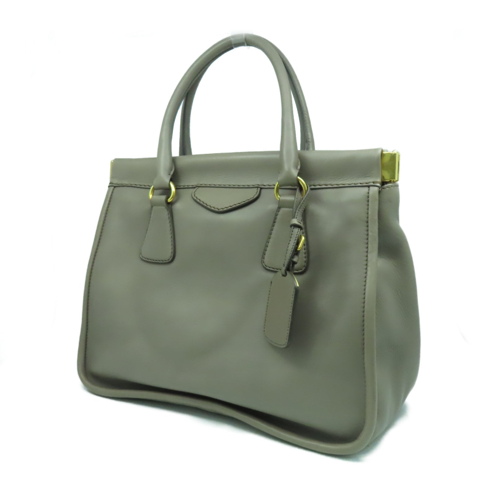 PRADA 牛皮皮革Hand Bag金扣手挽袋灰色