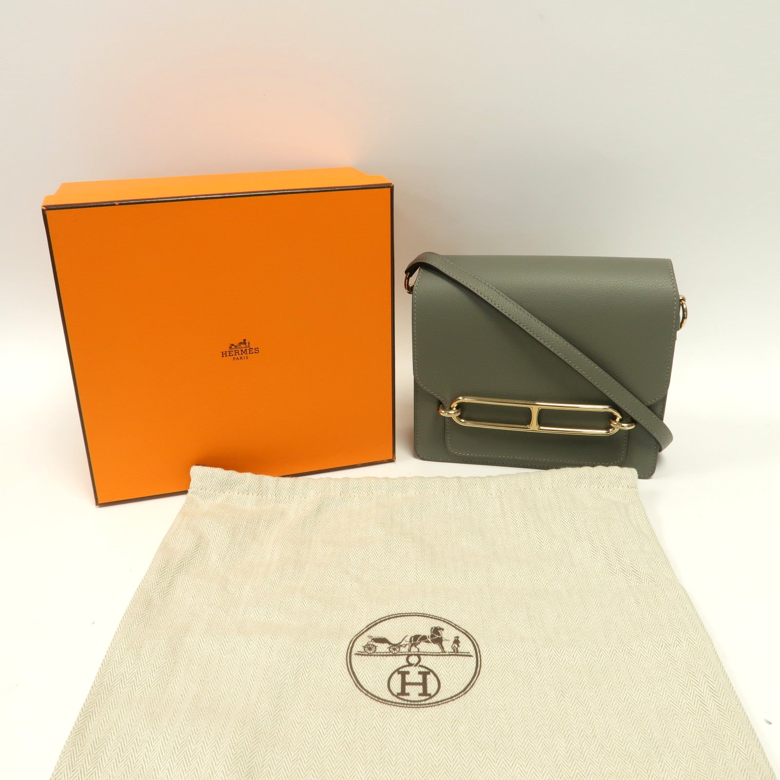 HERMES Evercolor皮革Mini Roulis金扣肩背袋灰色