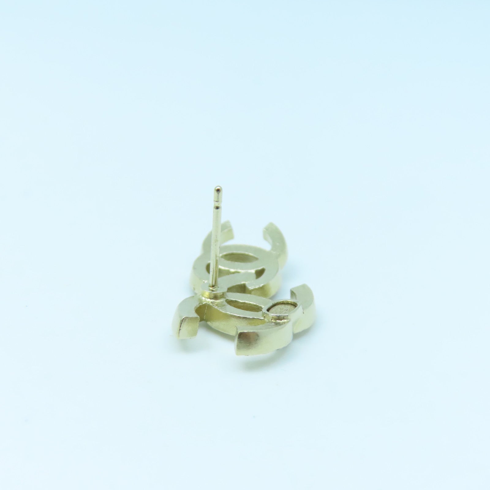 CHANEL Metal Earrings Gold Buckle Black/White