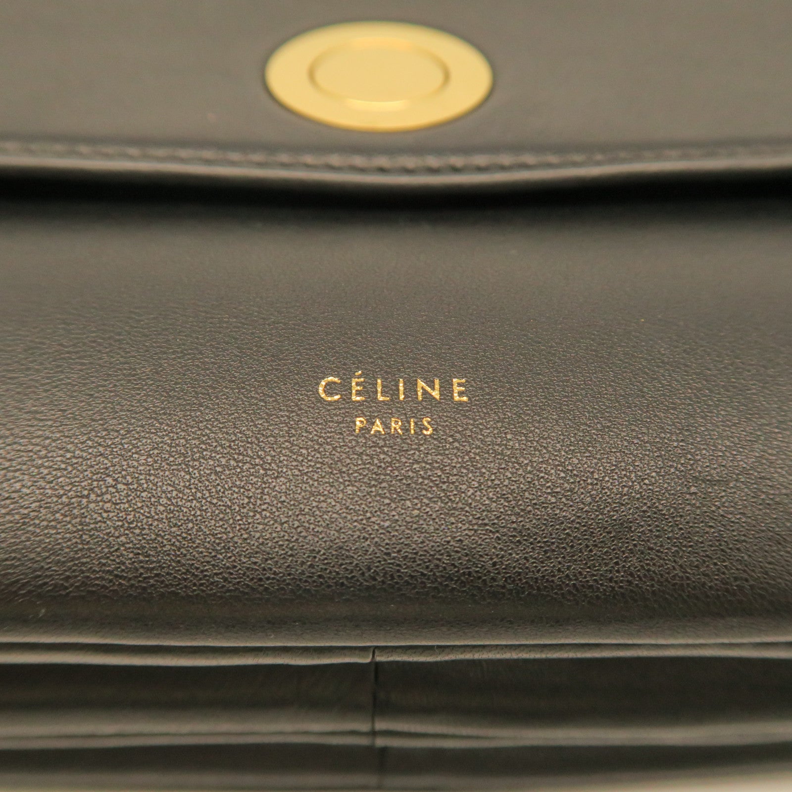 CELINE cowhide leather Shoulder Bag gold buckle shoulder bag black
