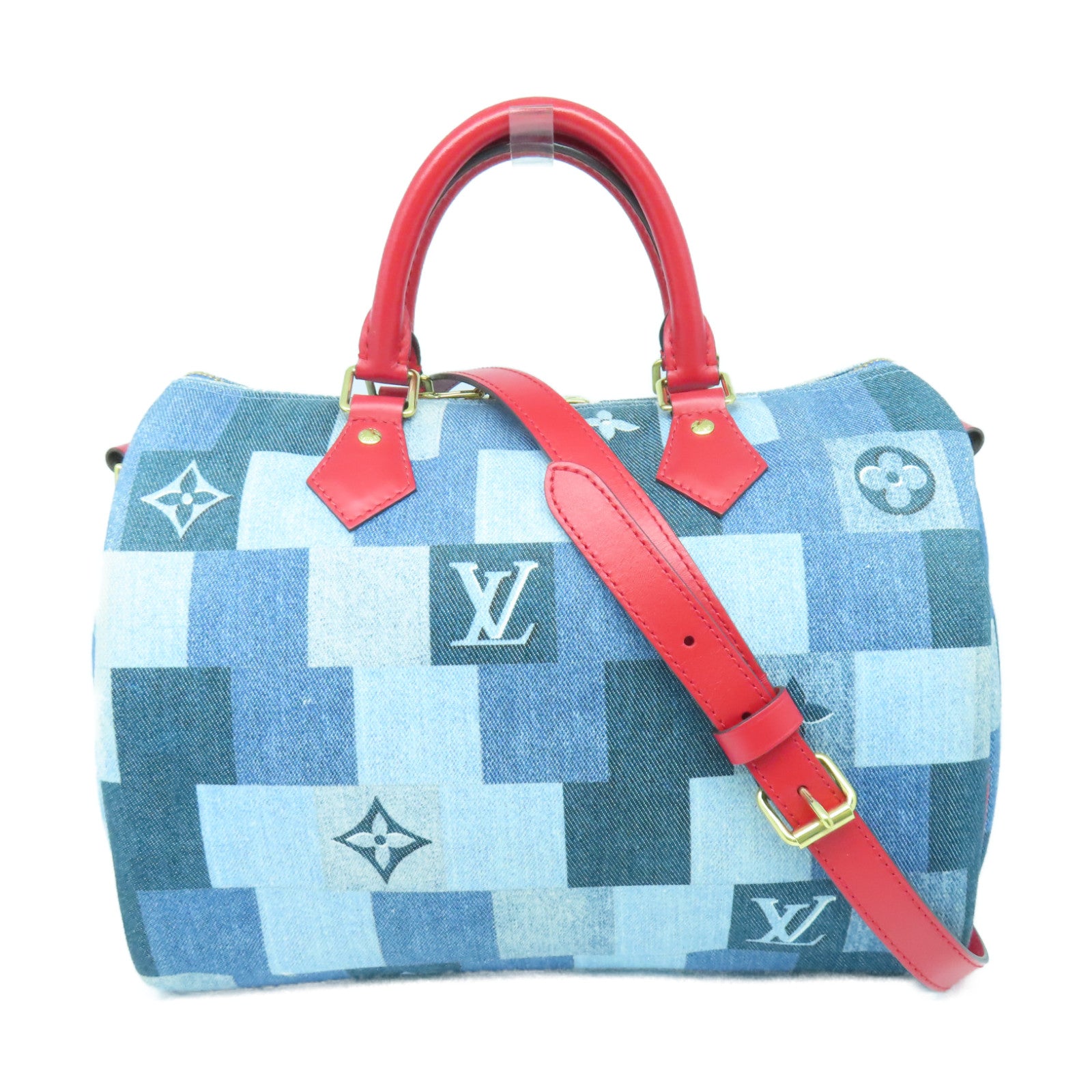 LOUIS VUITTON 【激減優惠】Monogram Denim Speedy 30 Bandouliere金扣手挽肩背兩用袋藍色
