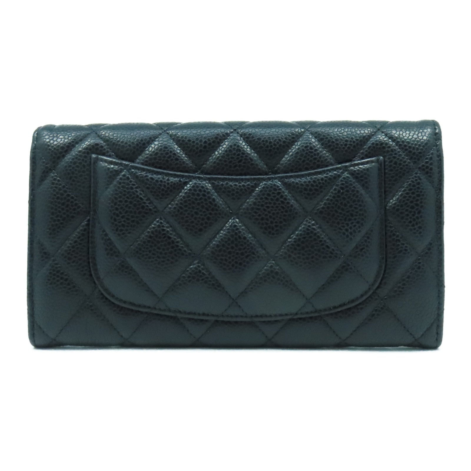CHANEL 菱格Caviar皮革Long Wallet金扣長錢包黑色