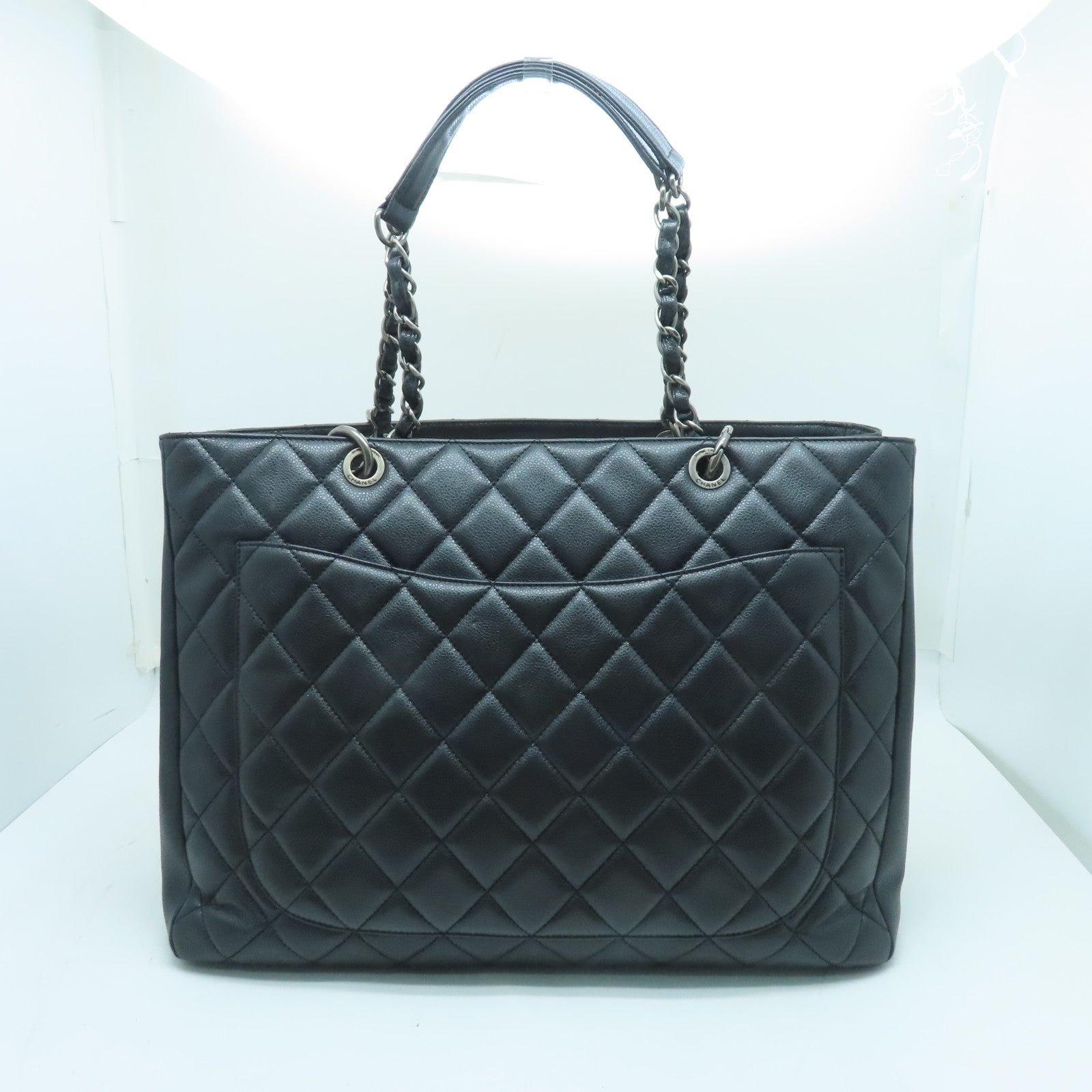 CHANEL 菱格Caviar皮革GST銀扣手挽袋黑色