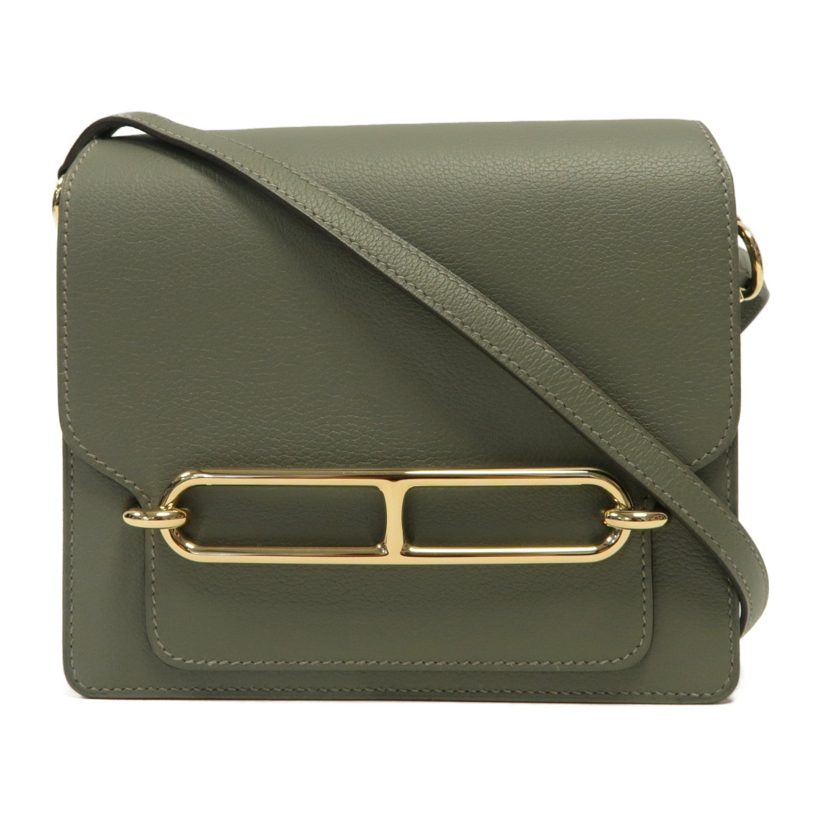 HERMES Evercolor皮革Mini Roulis金扣肩背袋灰色