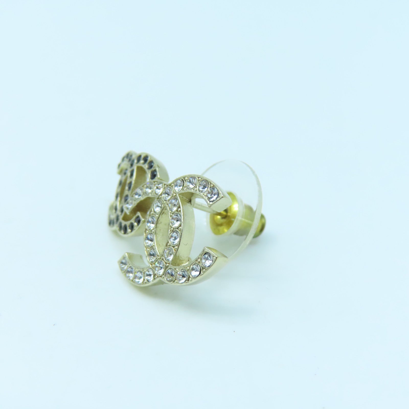 CHANEL Metal Earrings Gold Buckle Black/White