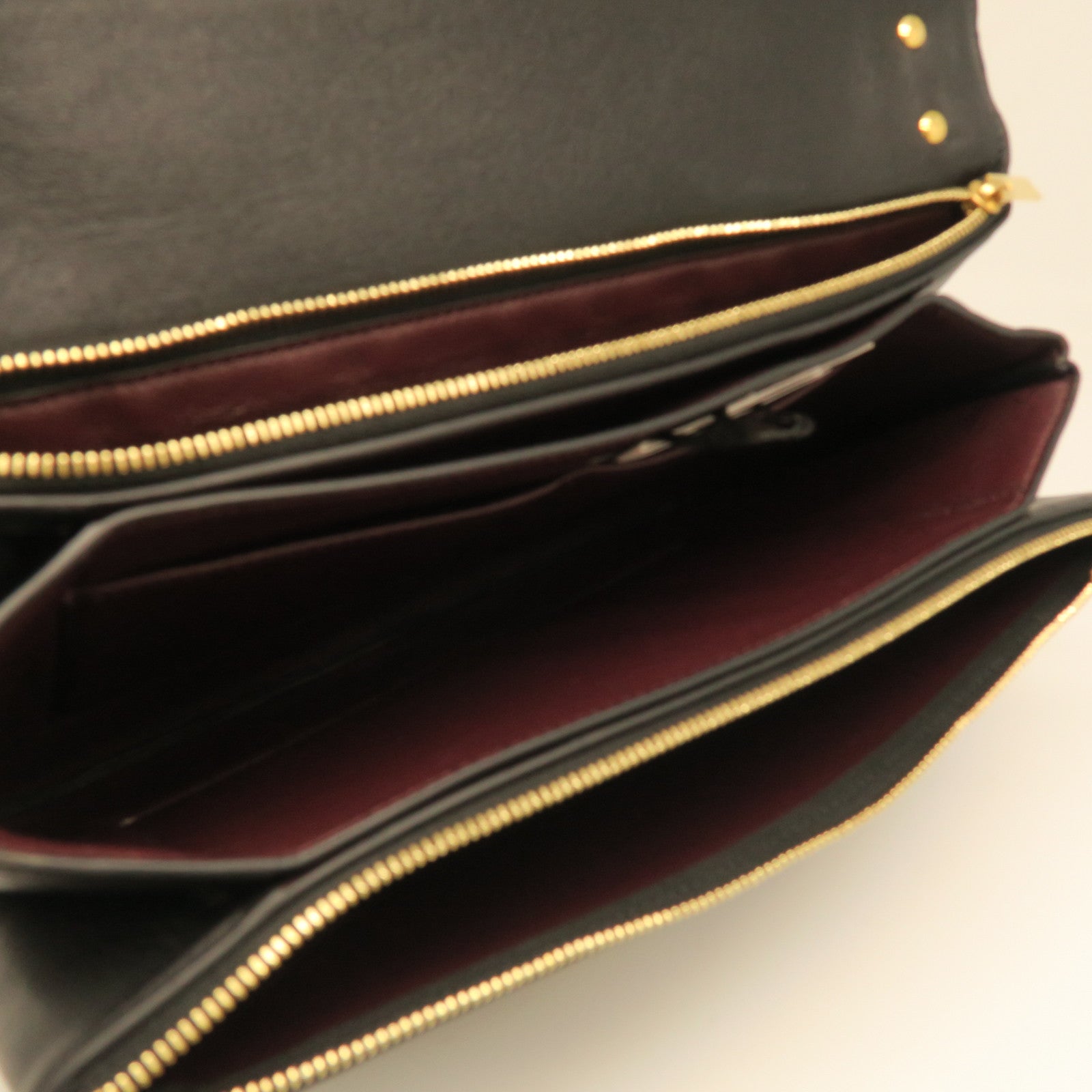 CELINE cowhide leather Shoulder Bag gold buckle shoulder bag black