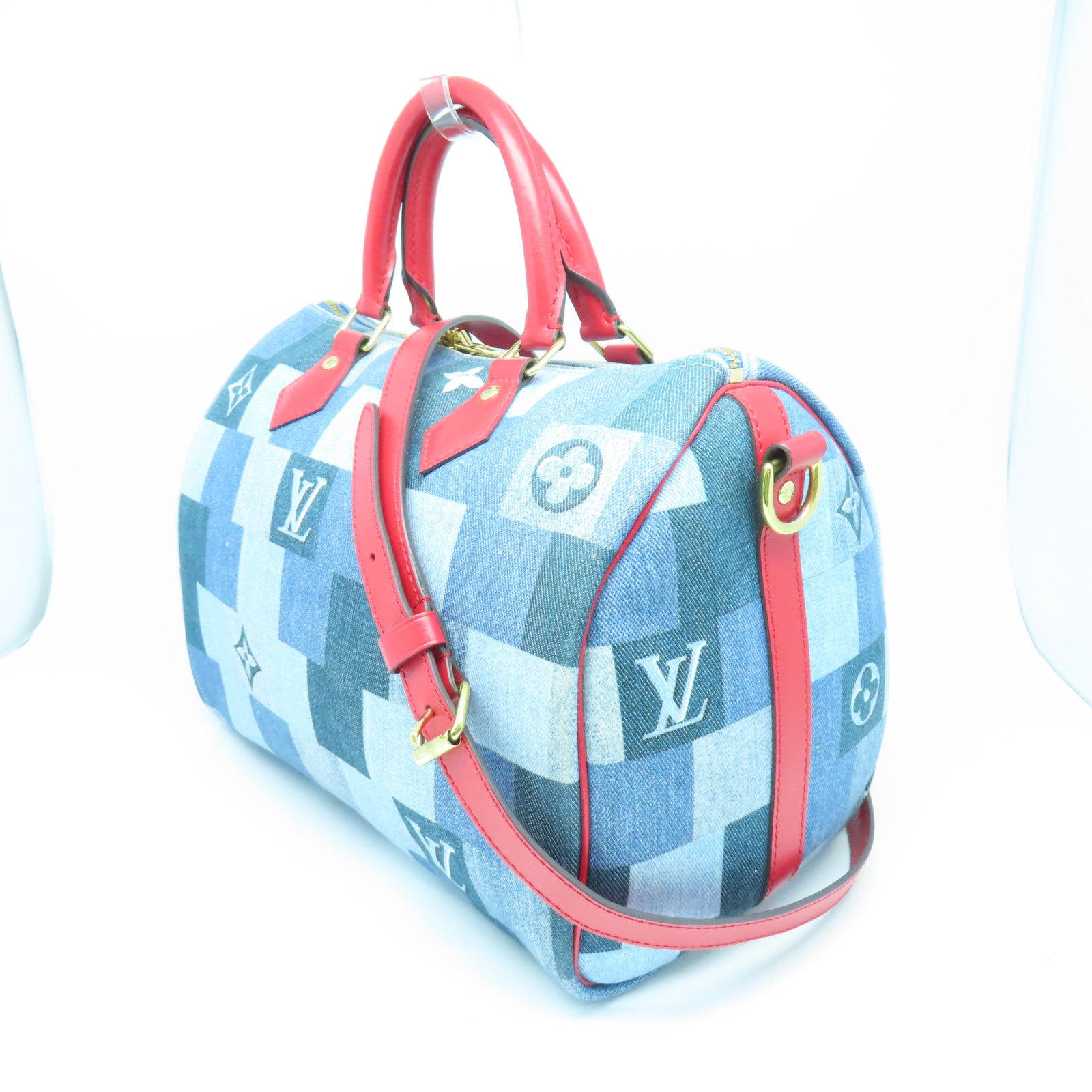 LOUIS VUITTON 【激減優惠】Monogram Denim Speedy 30 Bandouliere金扣手挽肩背兩用袋藍色
