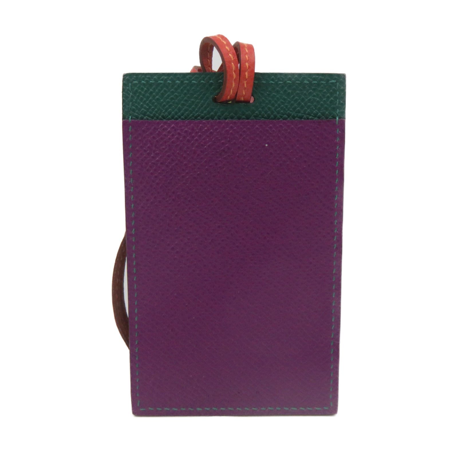HERMES Epsom皮革Card Holder With Strap卡套P9/Z6紫色/綠色