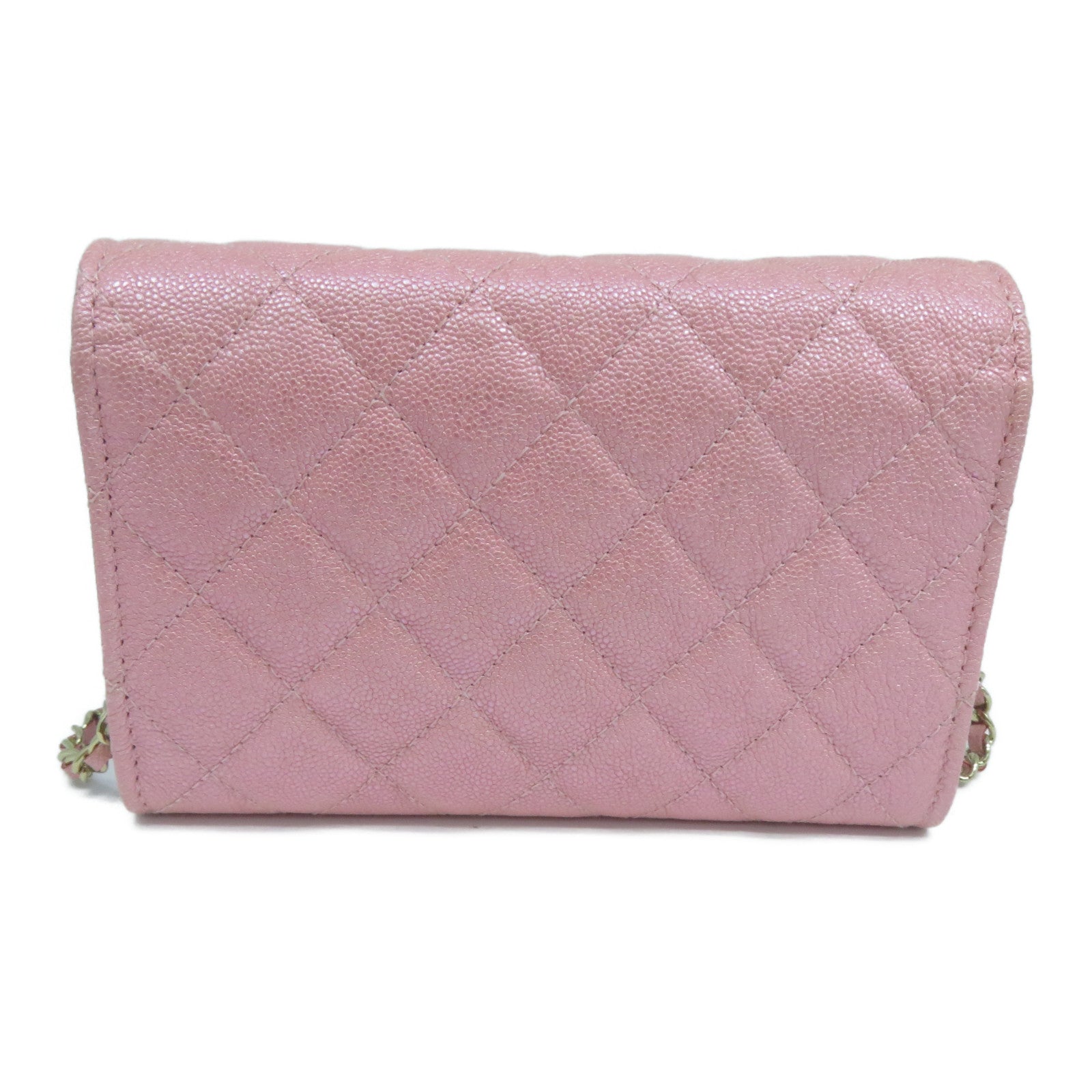 CHANEL 菱格Caviar皮革Wallet With Chain金扣鏈帶肩背袋粉紅色