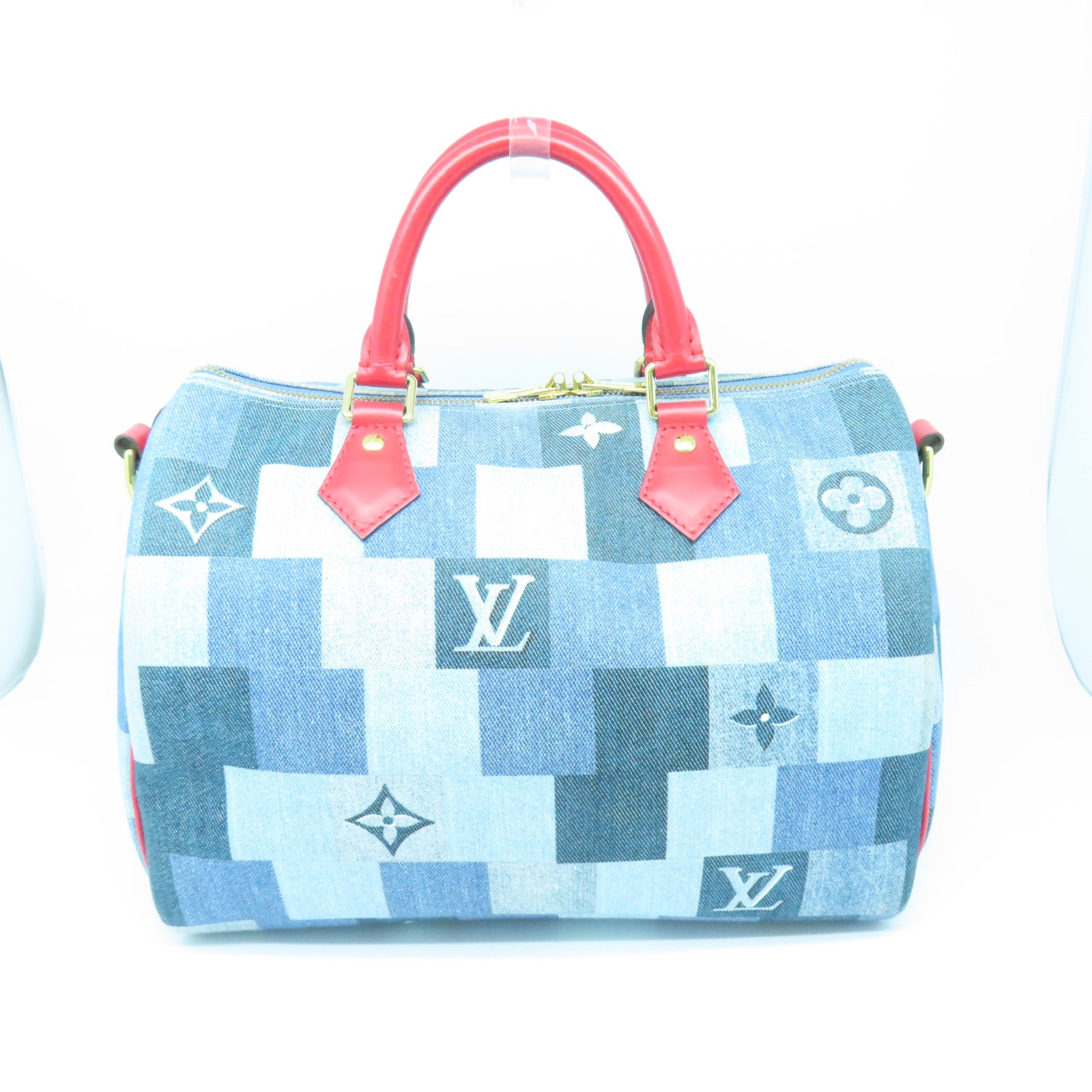 LOUIS VUITTON 【激減優惠】Monogram Denim Speedy 30 Bandouliere金扣手挽肩背兩用袋藍色