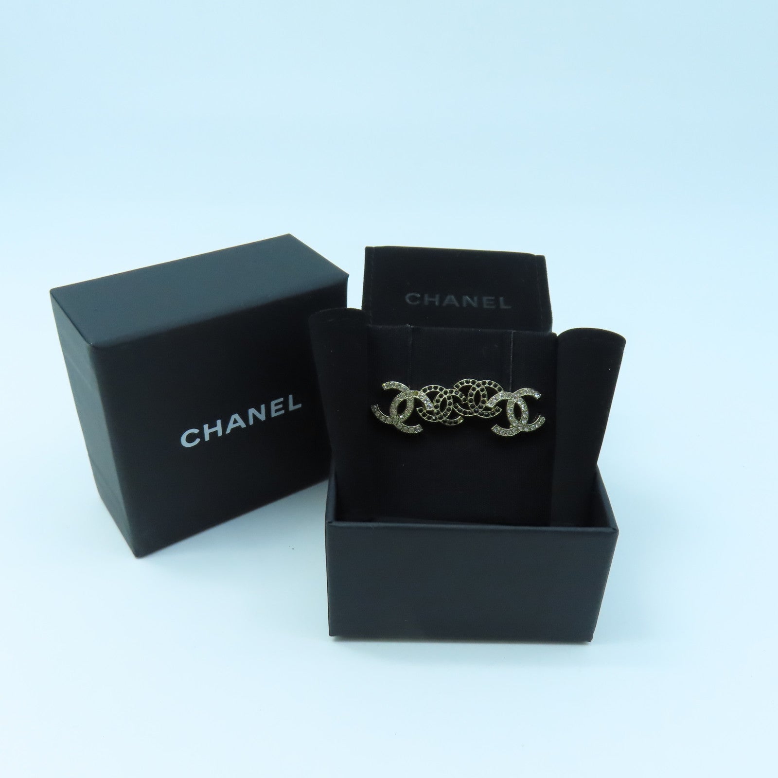 CHANEL Metal Earrings Gold Buckle Black/White