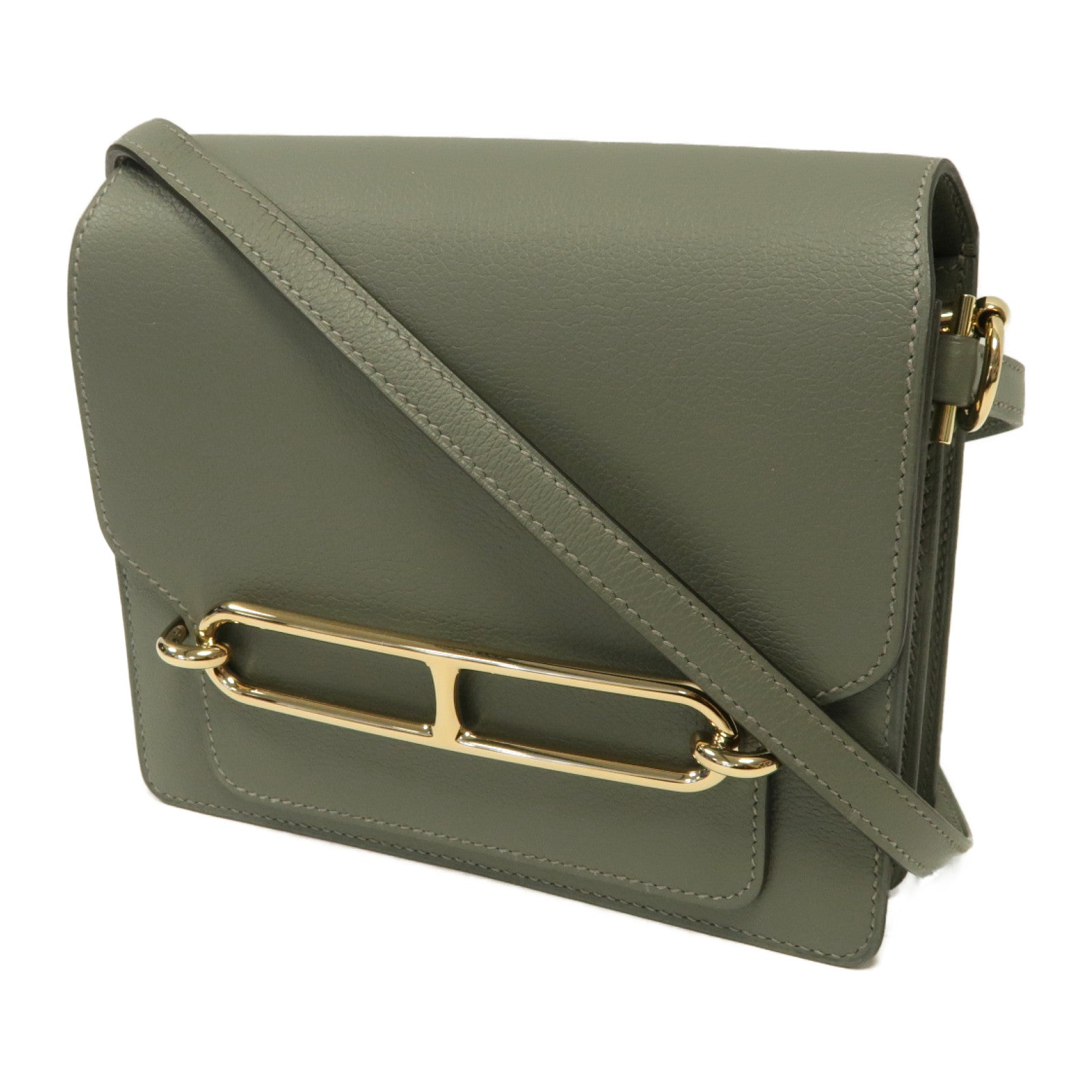 HERMES Evercolor皮革Mini Roulis金扣肩背袋灰色