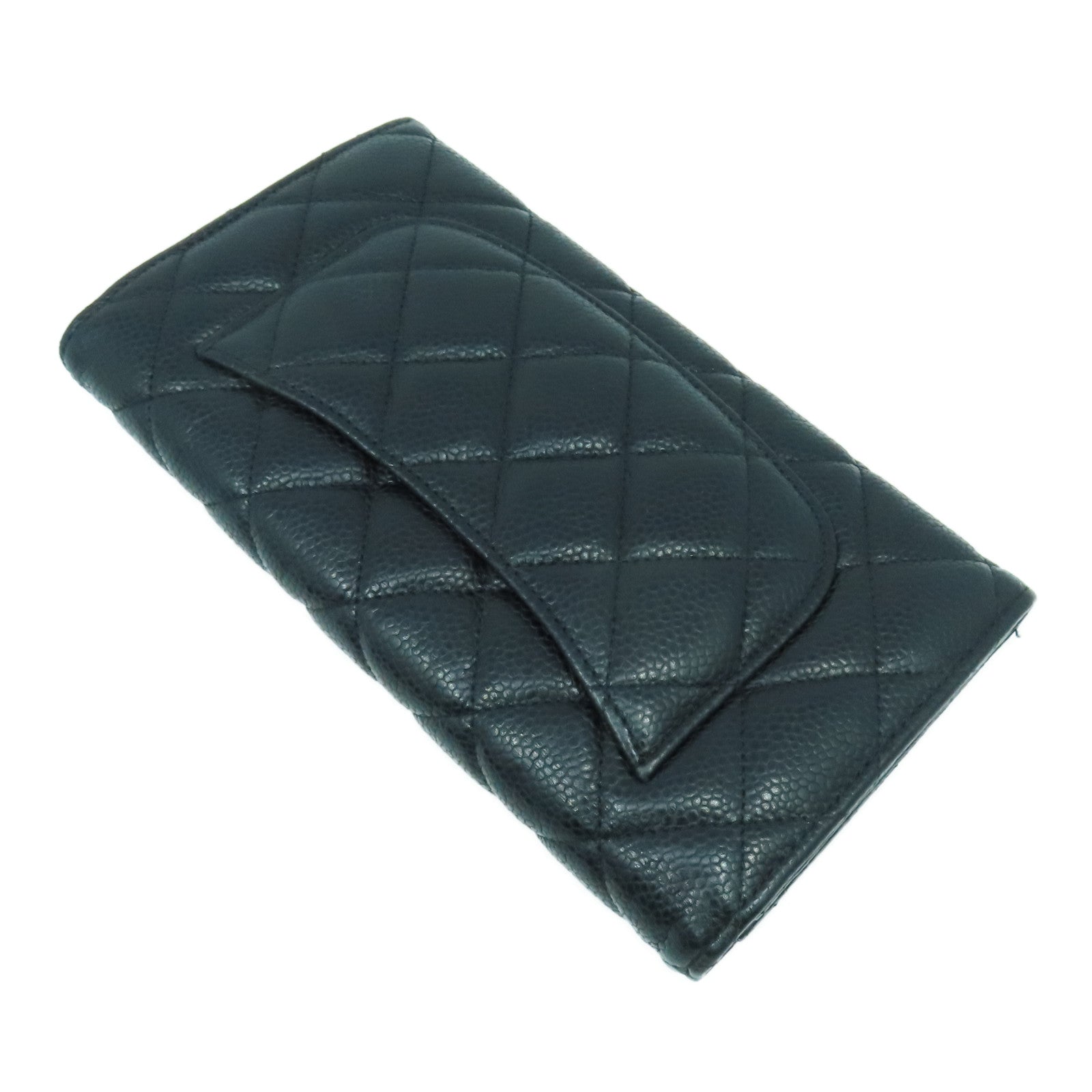 CHANEL 菱格Caviar皮革Long Wallet金扣長錢包黑色