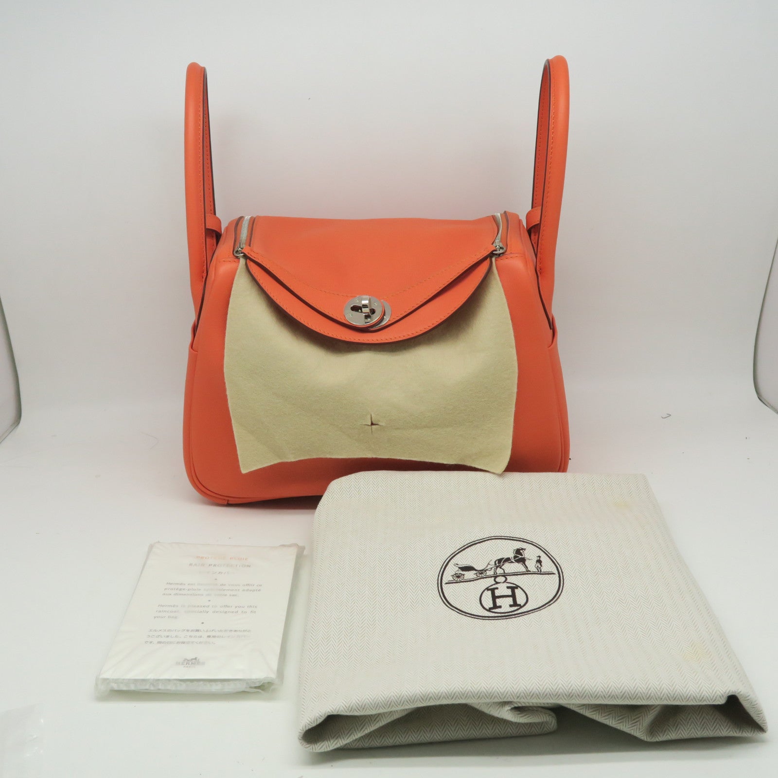 HERMES Veau Swift皮革Lindy 26銀扣手挽肩背兩用袋橙色