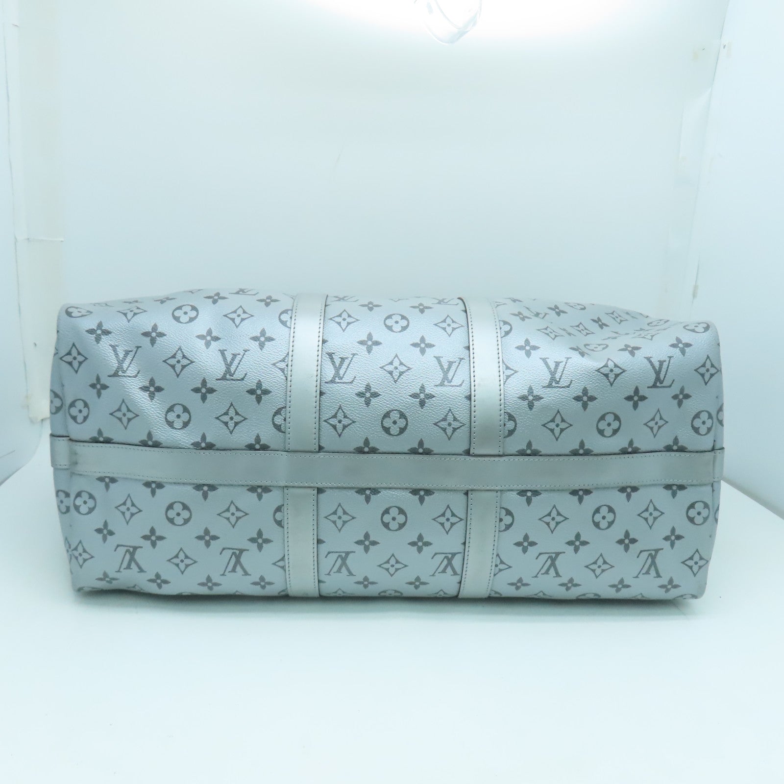 LOUIS VUITTON Monogram Eclipse Keepall 50 Silver Buckle Handle Shoulder Bag Black/Silver