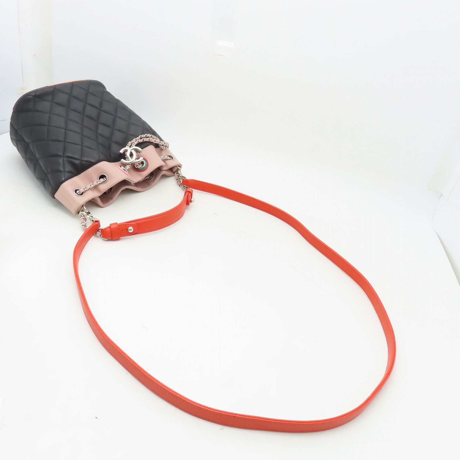 CHANEL 【激減優惠】菱格羊皮皮革2way Shoulder銀扣手挽肩背兩用袋黑色/粉紅色/橙色