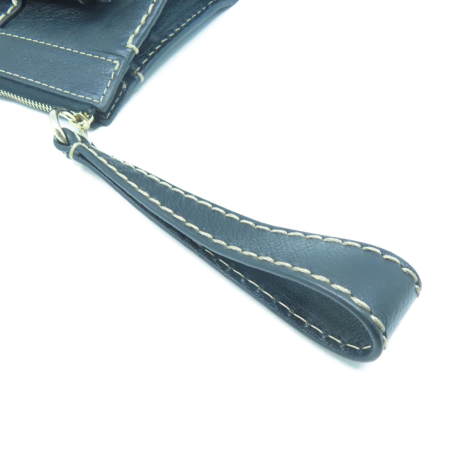 Chloe Leather Pouch Gold Buckle Clutch Black