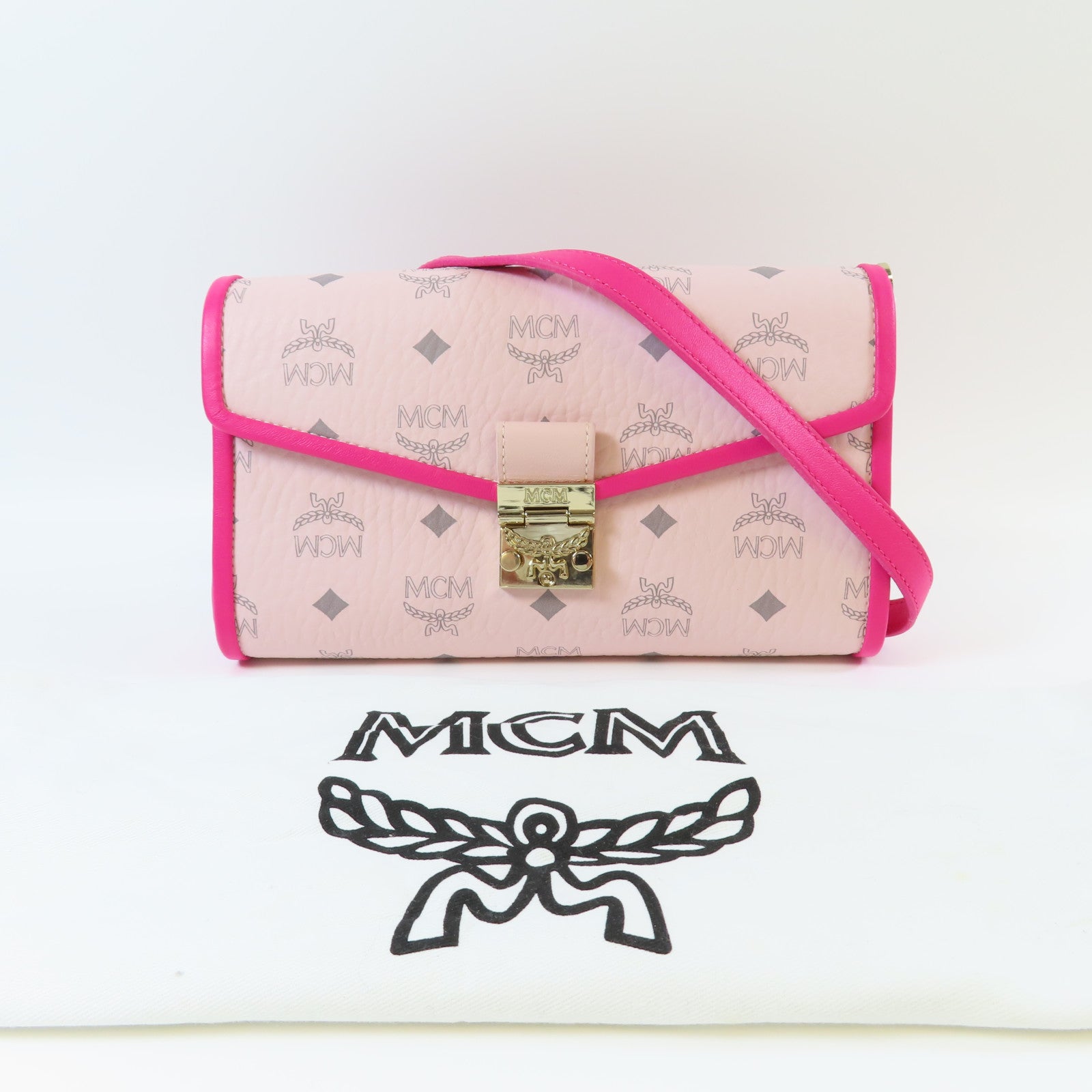 MCM 皮革Shoulder Bag金扣肩背袋粉紅色