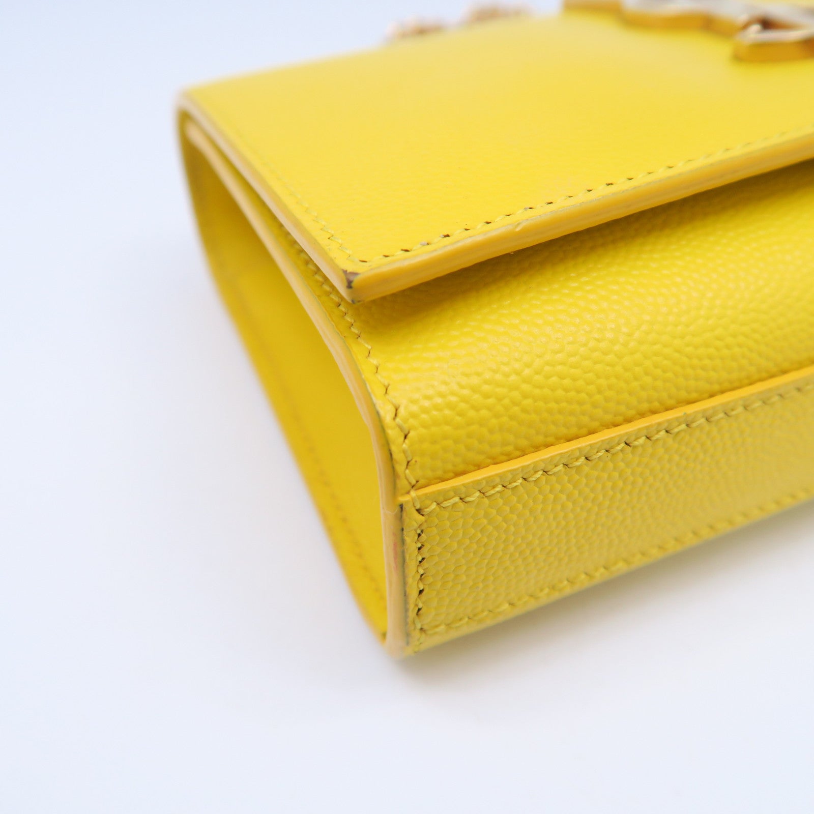 SAINT LAURENT 牛皮皮革Kate Mini Bag金扣鏈帶肩背袋黃色